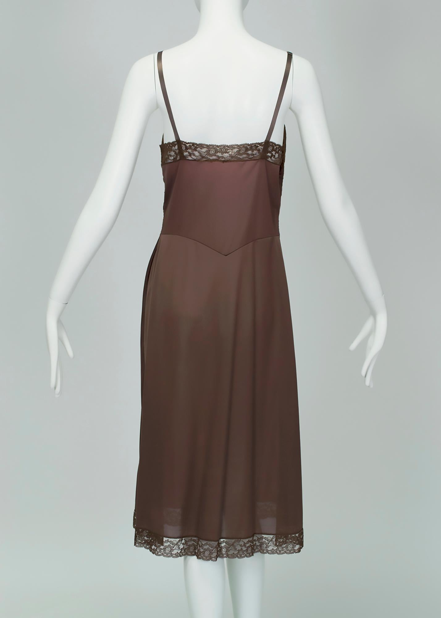 Abito con mantellina e sottoveste in pizzo marrone trasparente Hollywood Regency - M, anni '30 in vendita 1