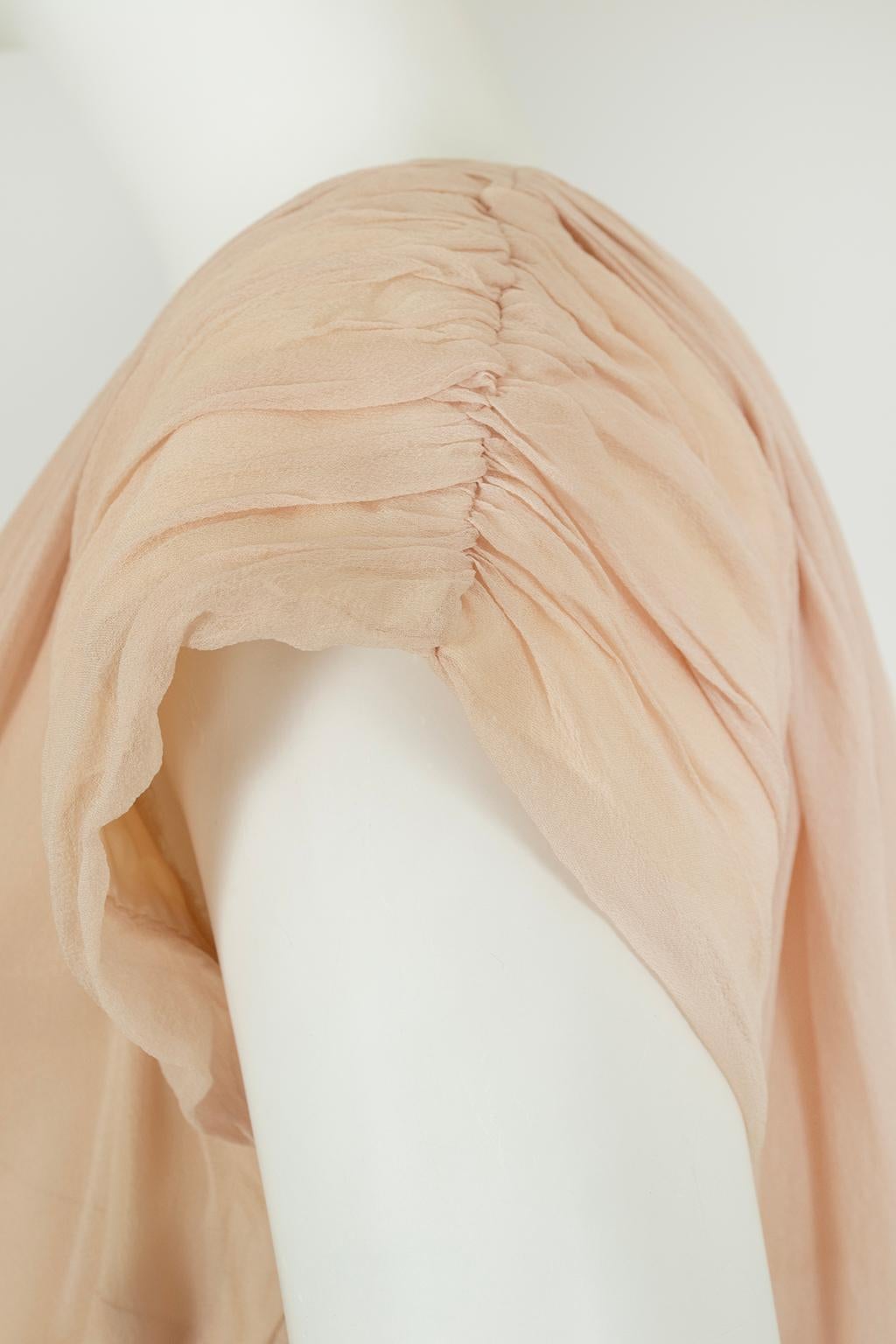 Plunging Buff Silk Chiffon Nude Dressing Cocktail Dress – XS - S, 1950s For Sale 6