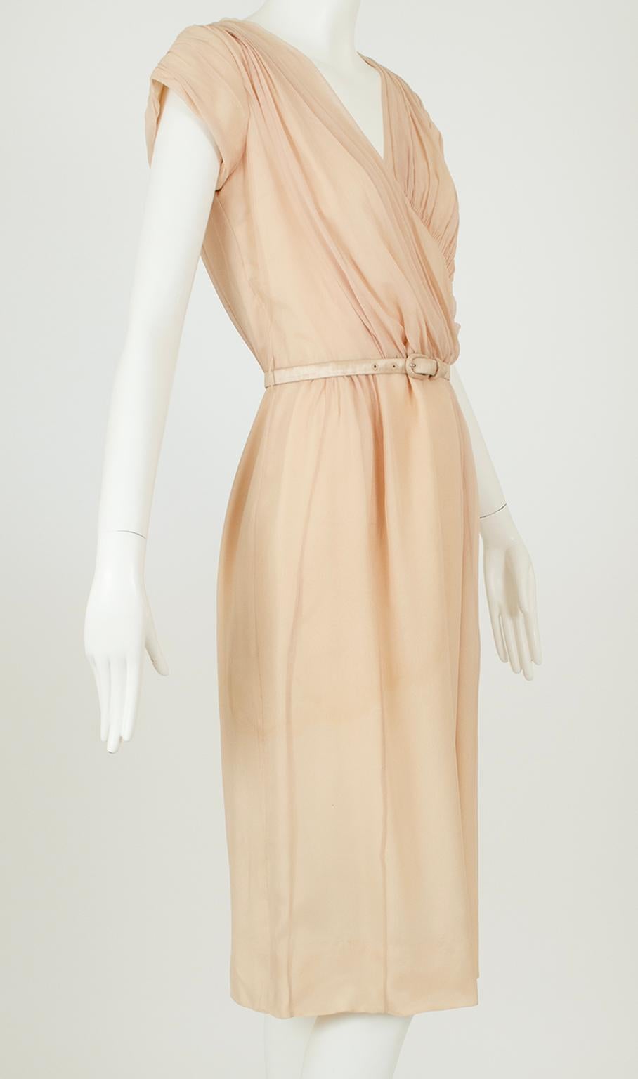 A diaphanous piece as weightless as it is pale, this dress’s beautiful color is complemented by its Grecian silhouette. Its wide neckline falls softly off the shoulders for further allure. Would look stunning on a marble-skinned red head.

Buff