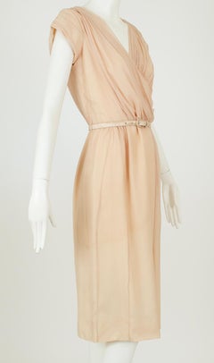 Plunging Buff Silk Chiffon Nude Dressing Cocktail Dress – XS - S, 1950s