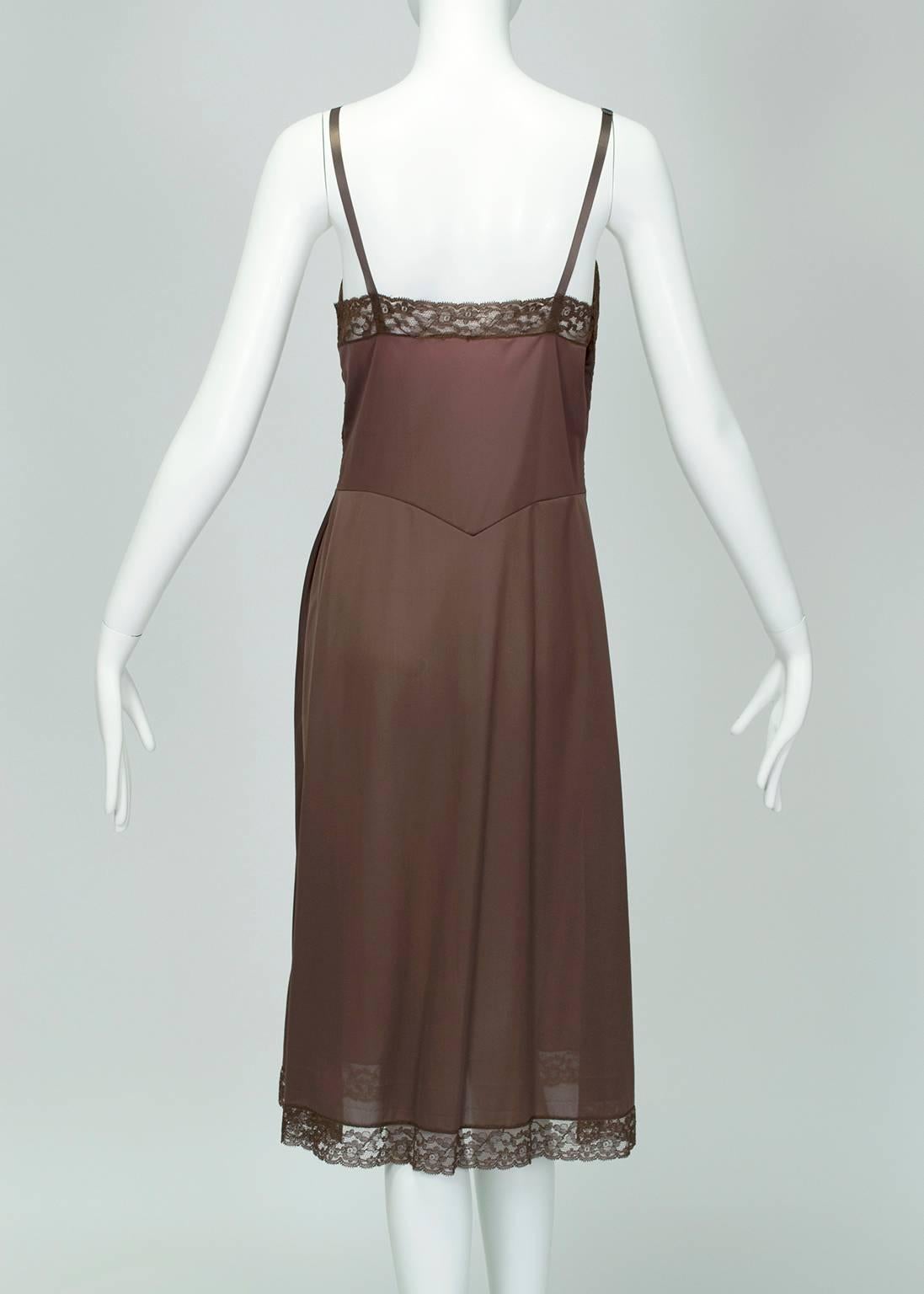 Hollywood Regency Sheer Brown Lace Ankle-Length Capelet Gown and Slip - M, 1930s For Sale 1