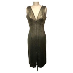  Plunging V Neck Body Dress in Luxurious Taroni Gold Lame