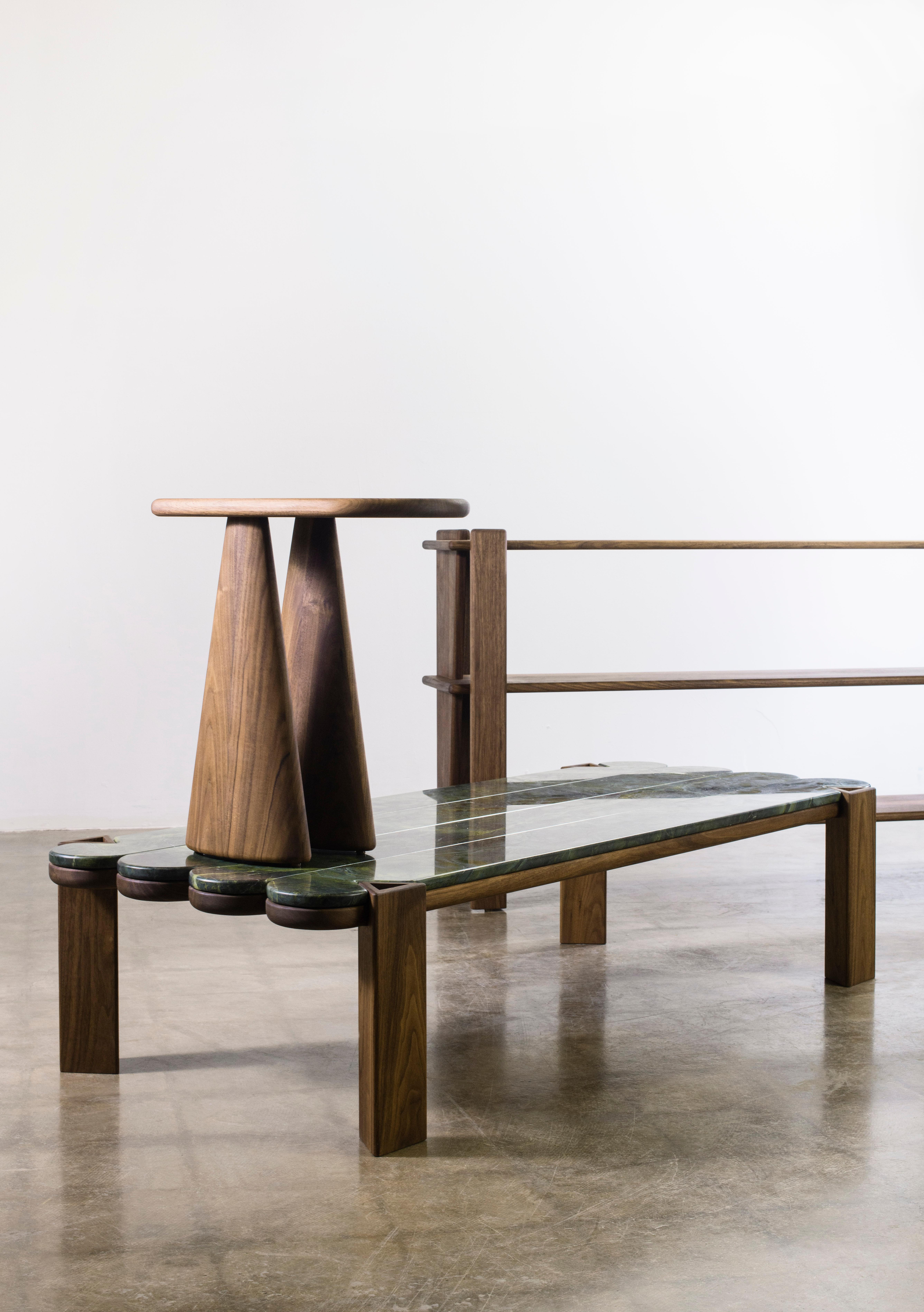 Plural Table by Levi Christiansen in Solid Walnut and Marble In New Condition For Sale In Tucson, AZ