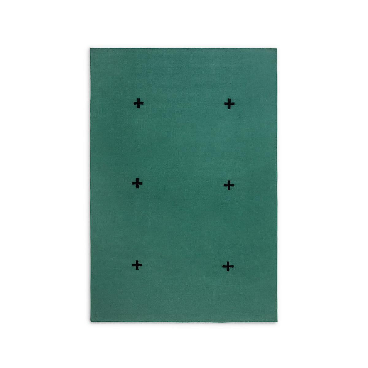 Hand-Woven Plus Green/Black, Modern Dhurrie/Kilim Rug in Scandinavian Design