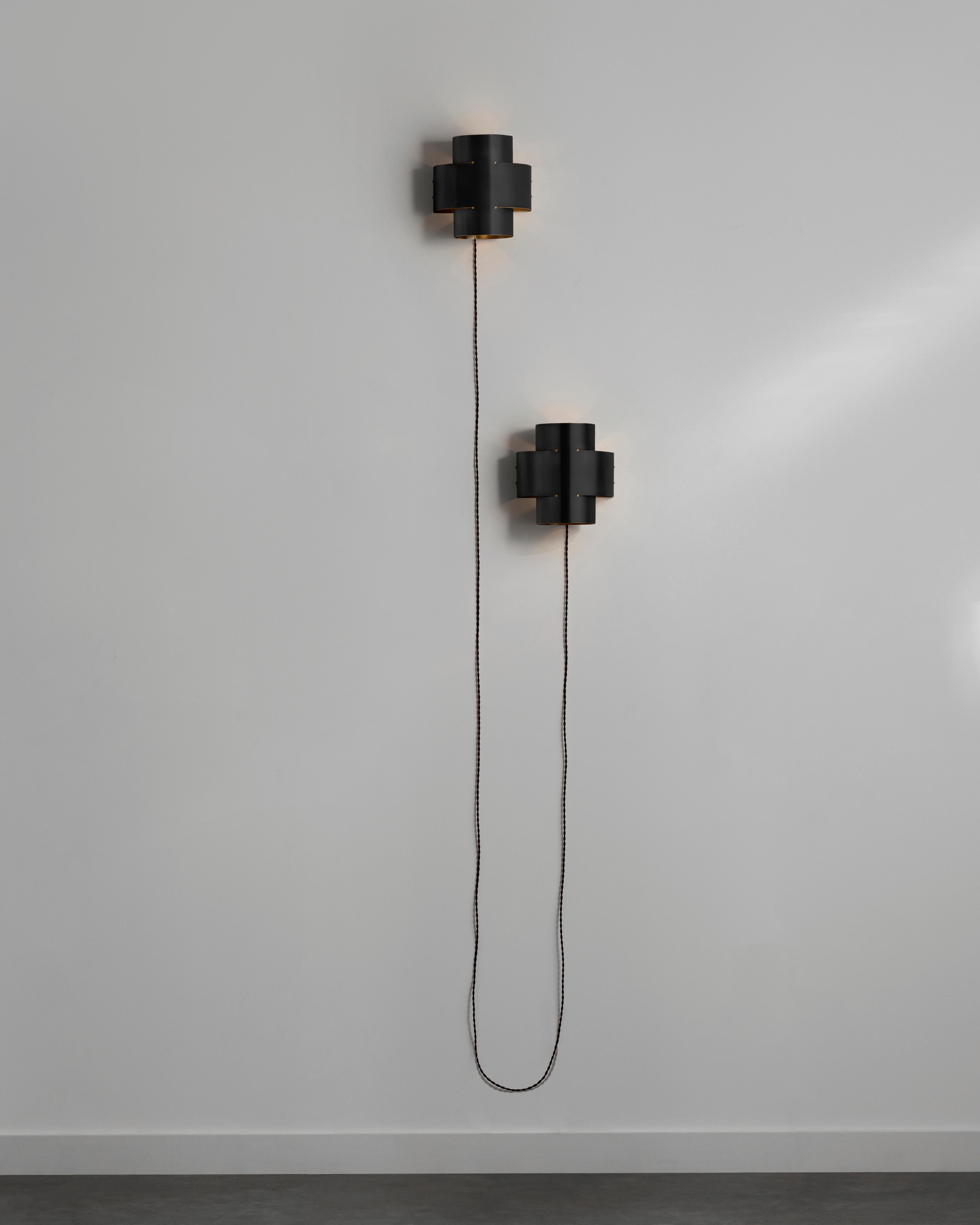 Plus pair lamp by Paul Matter
Dimensions: L: 240 mm, H: 254 mm, D: 155 mm
1 Type E27 Base, 3W - 5W LED
Warm white, Voltage 220-240V
CE certified
Dimmable upon request
Materials: Brass

Finished in burnt, aged, buffed brass and buffed