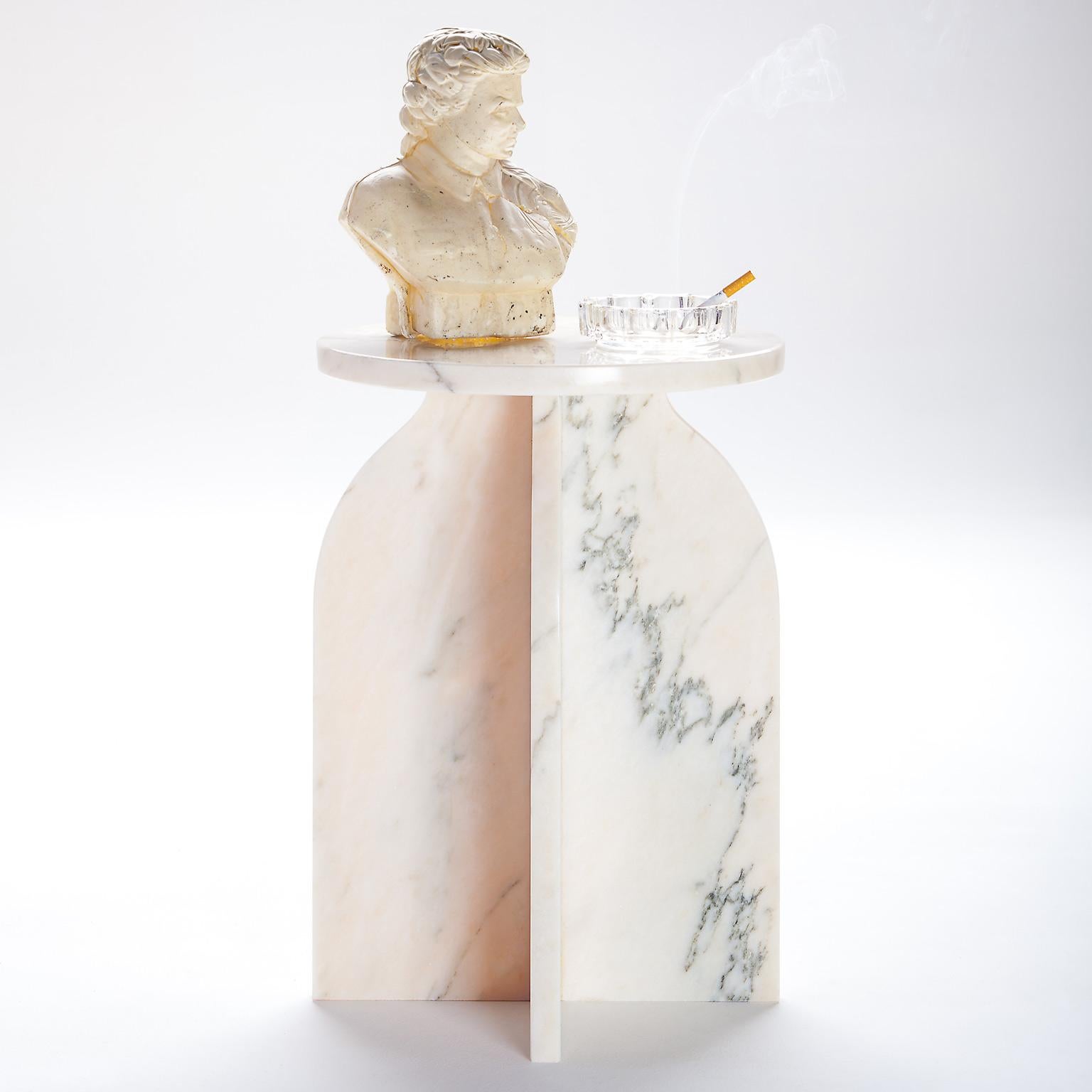 Spanish Plus side table in PINK Marble, stone minimalist side table by Aparentment For Sale