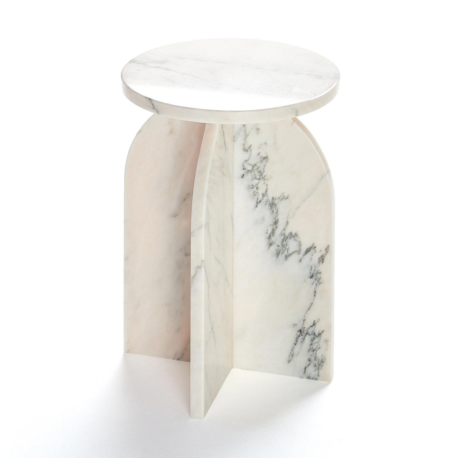 Contemporary Plus side table in PINK Marble, stone minimalist side table by Aparentment For Sale