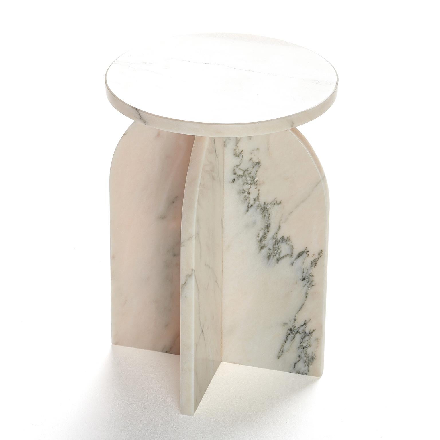 Plus side table in PINK Marble, stone minimalist side table by Aparentment For Sale 1