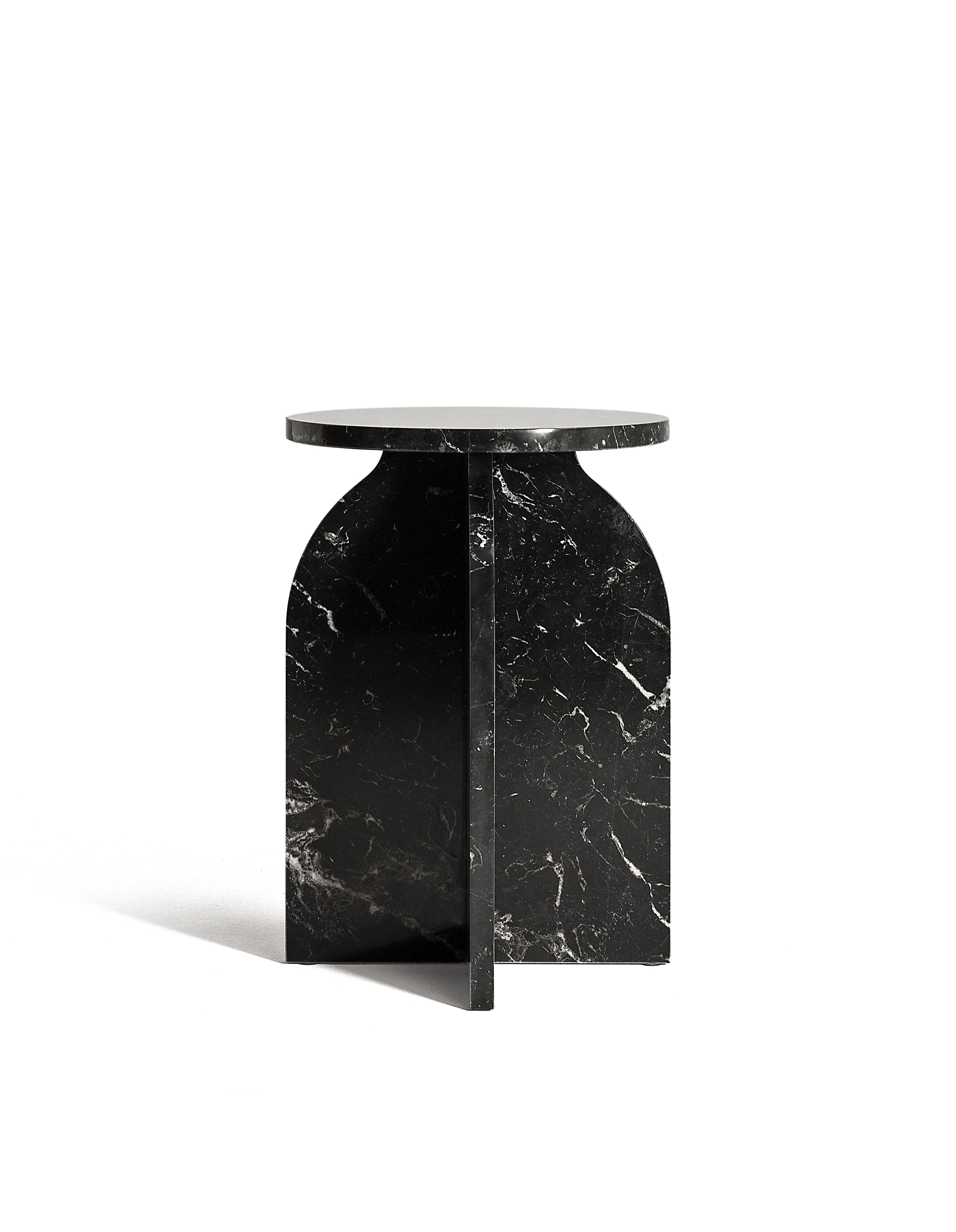 Polished “Plus Side Table” Minimalist Marquina Marble Side Table by Aparentment For Sale