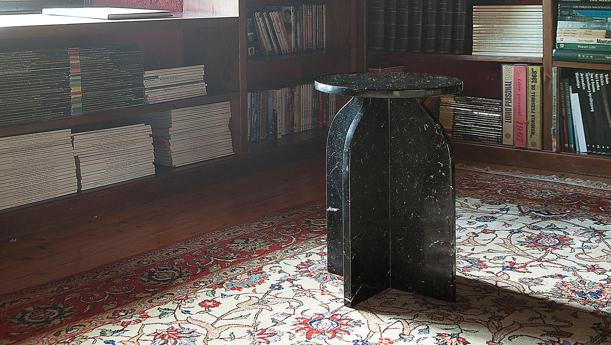 Spanish “Plus Side Table” Minimalist Marquina Marble Side Table by Aparentment For Sale