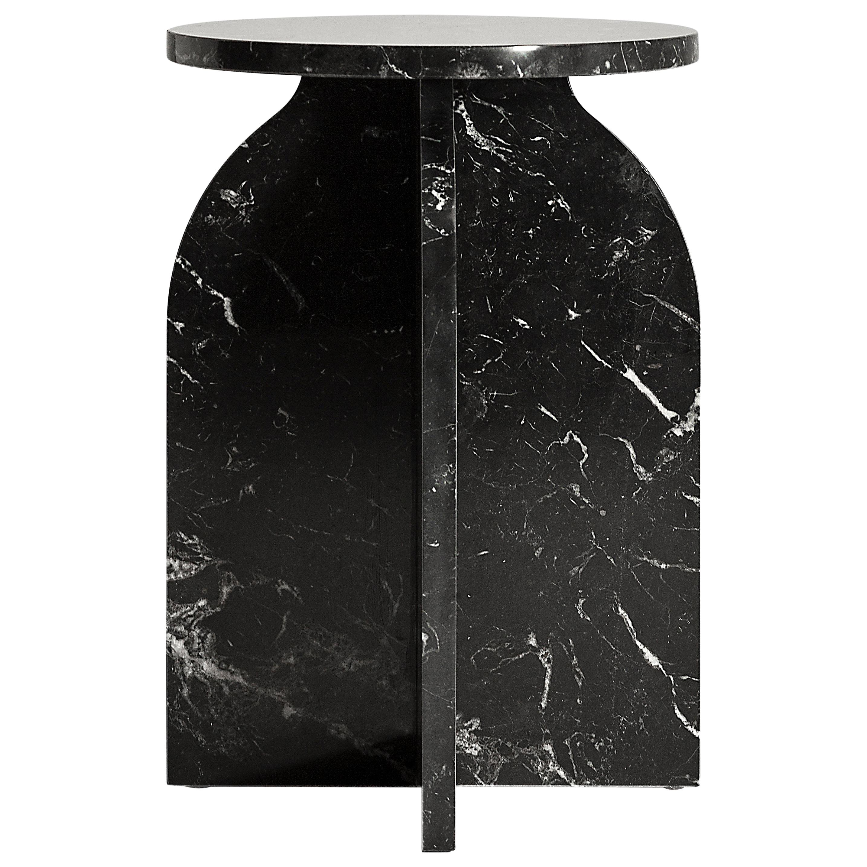 “Plus Side Table” Black Marquina Marble Minimalist Side Table by Aparentment For Sale