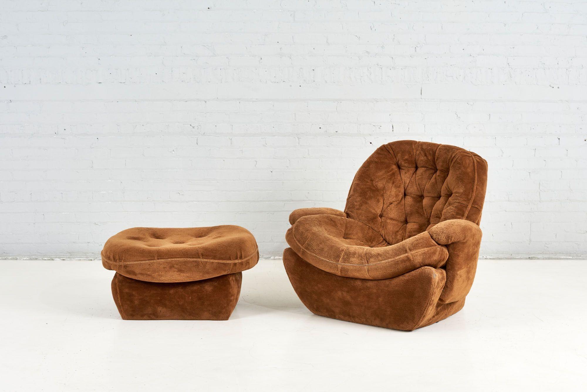 Mid-Century Modern Plush 1970's Lounge Chair and Ottoman