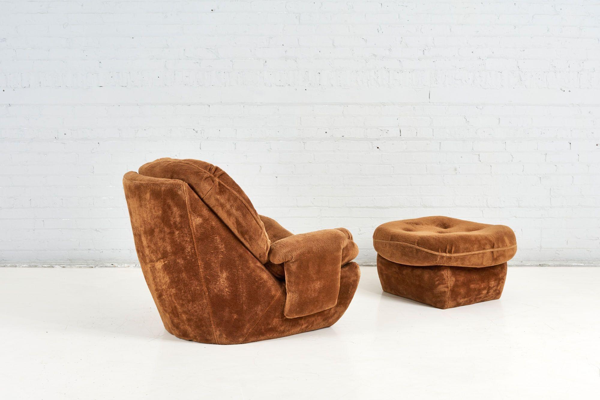 Plush 1970's Lounge Chair and Ottoman In Good Condition In Chicago, IL