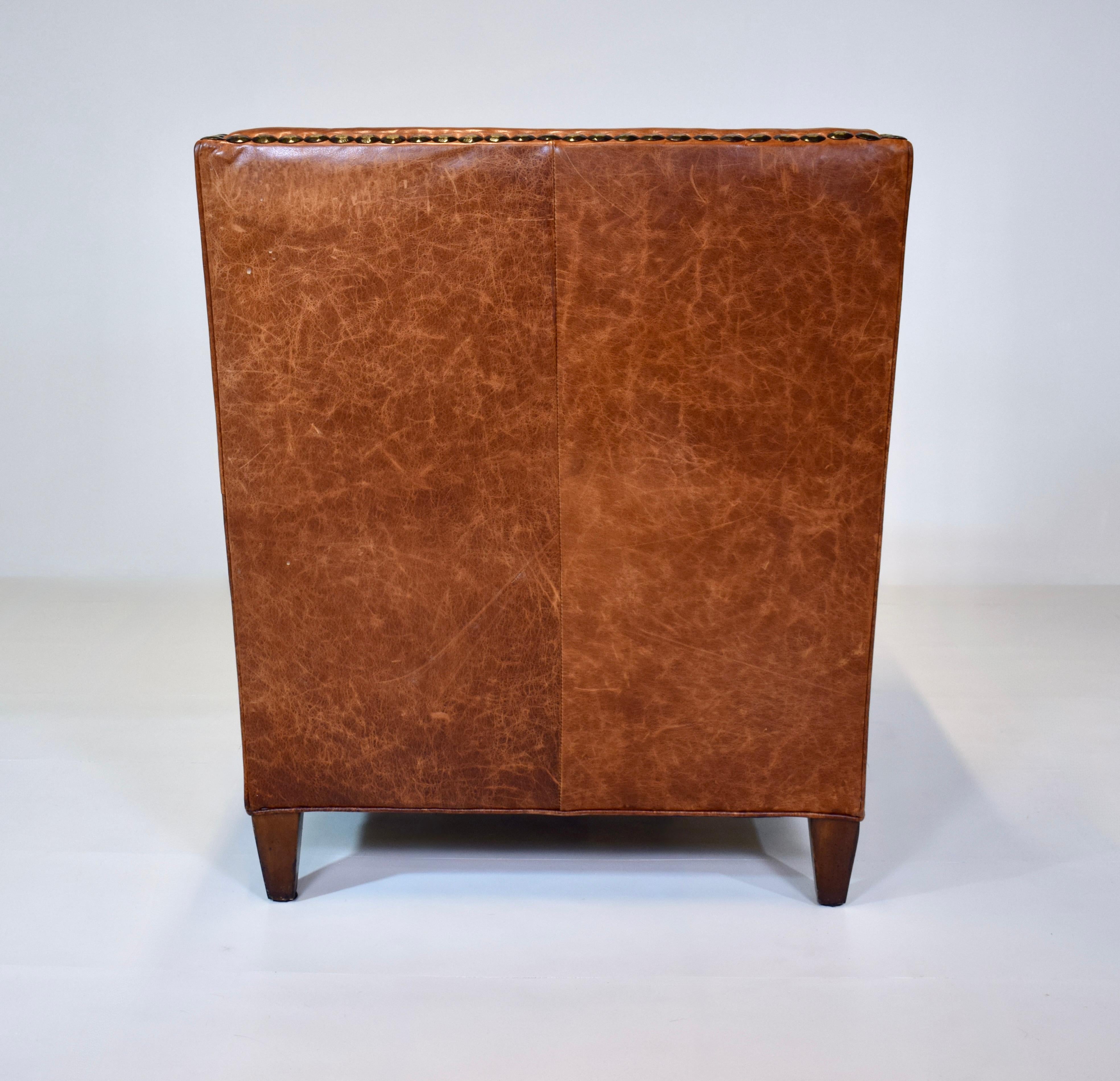 Plush Chestnut Leather & Mohair English Club Chair For Sale 3