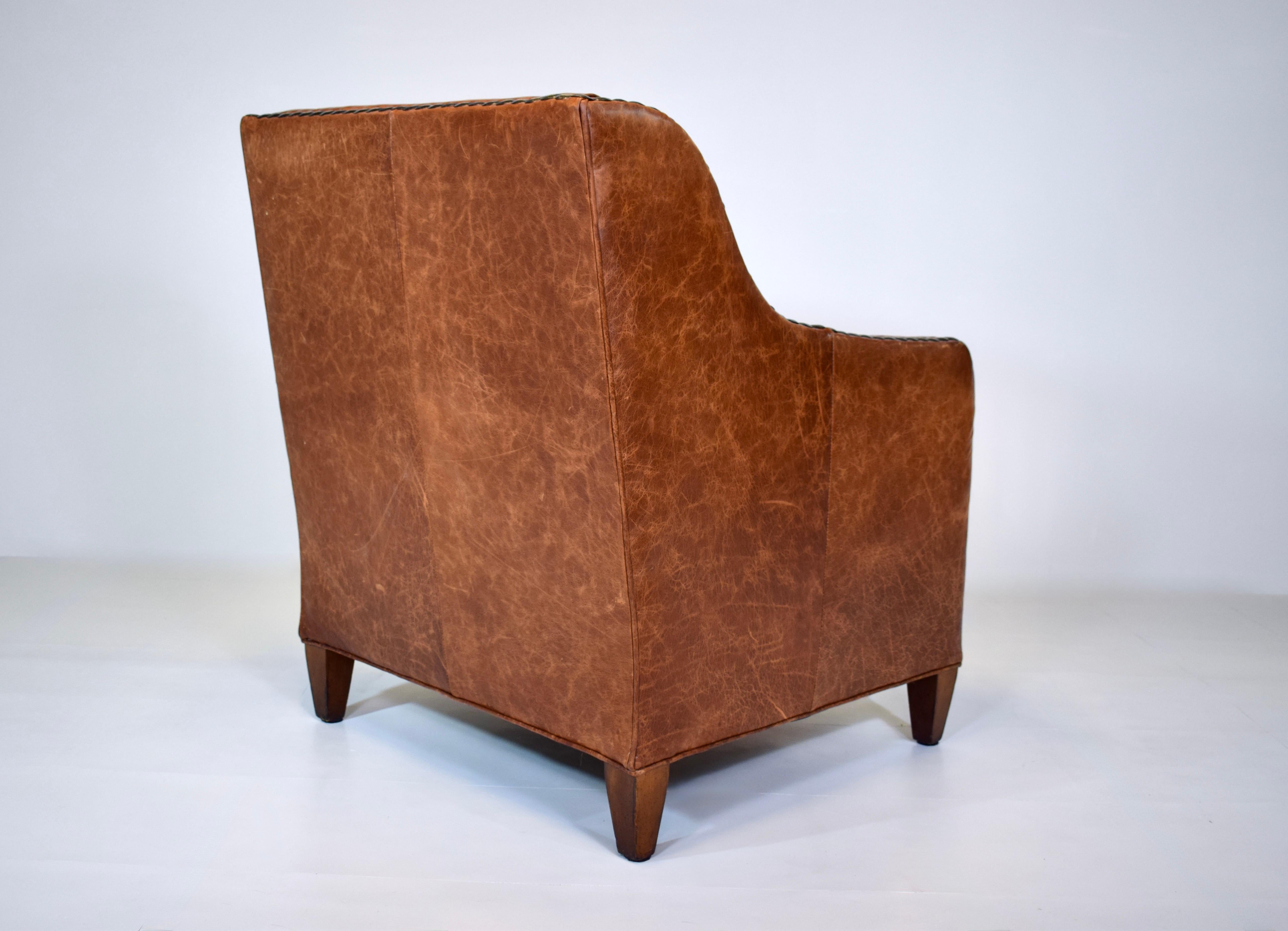 Plush Chestnut Leather & Mohair English Club Chair For Sale 4