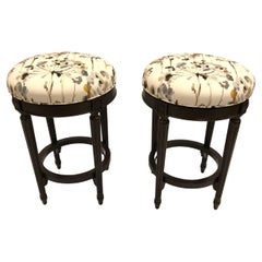 Plush Comfy Pair of Swivel Wood & Upholstered Counter Stools