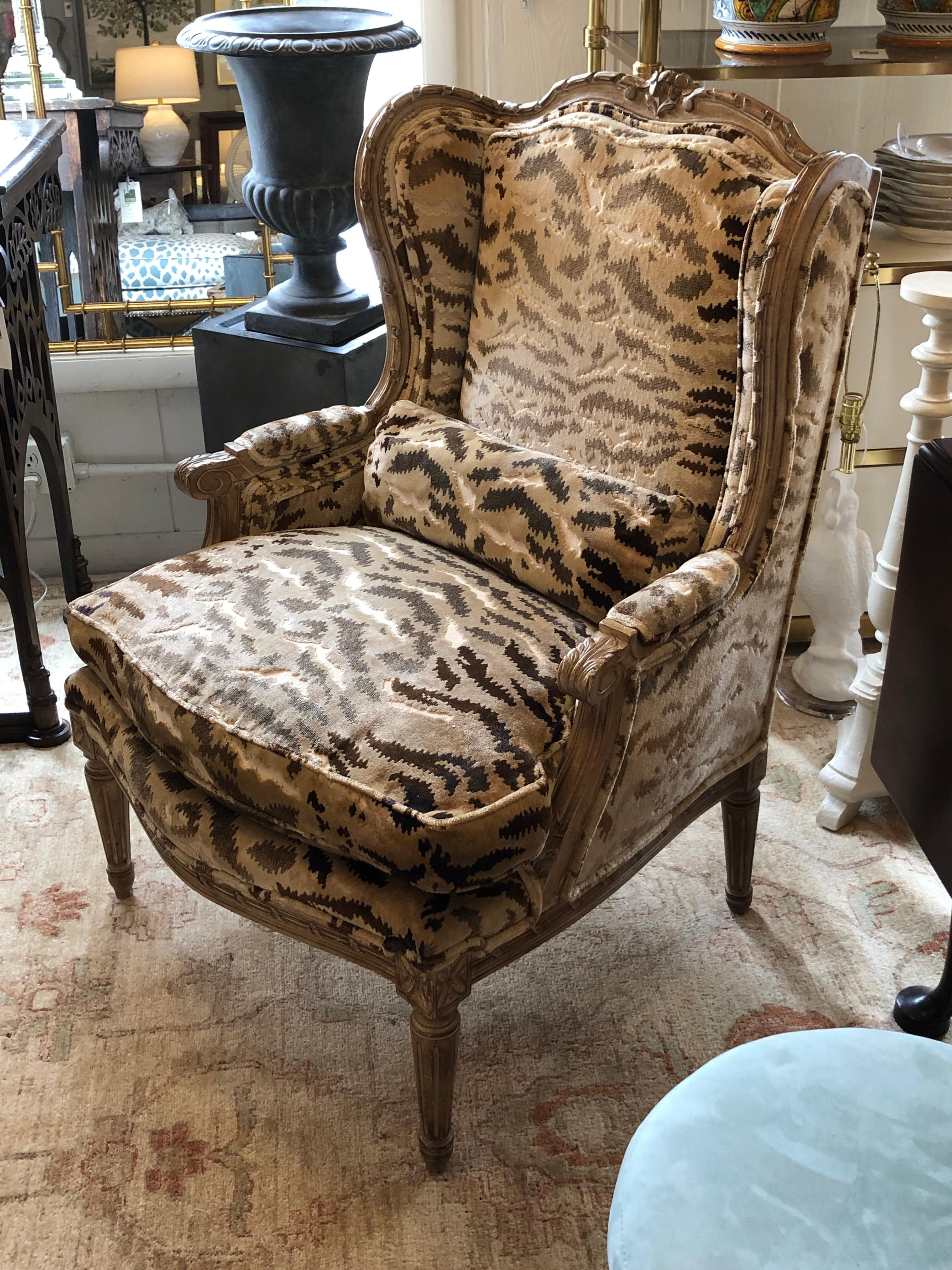 Plush Cut Velvet Down Filled Louis XVI Style Wing Chair 8