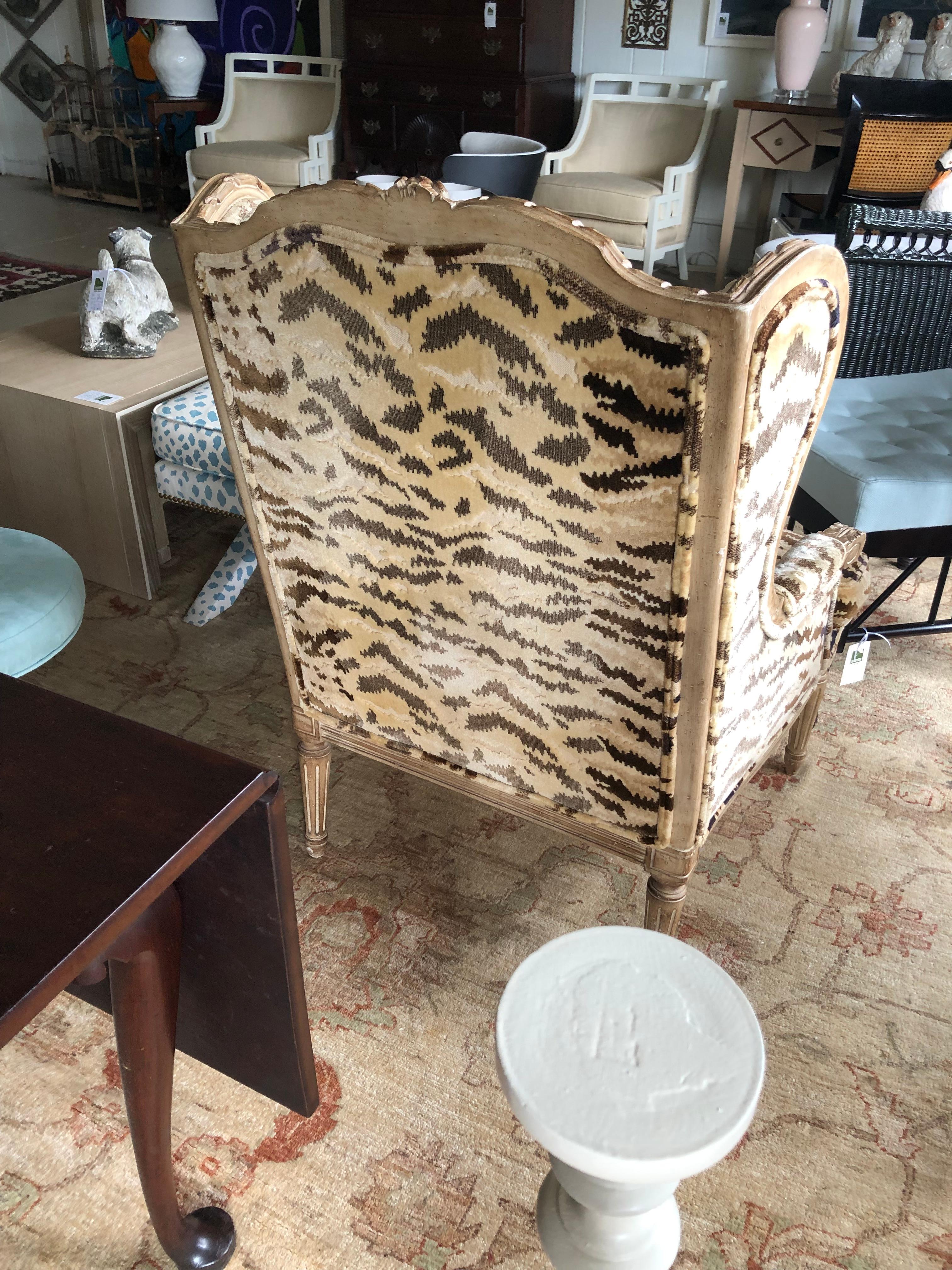 Contemporary Plush Cut Velvet Down Filled Louis XVI Style Wing Chair