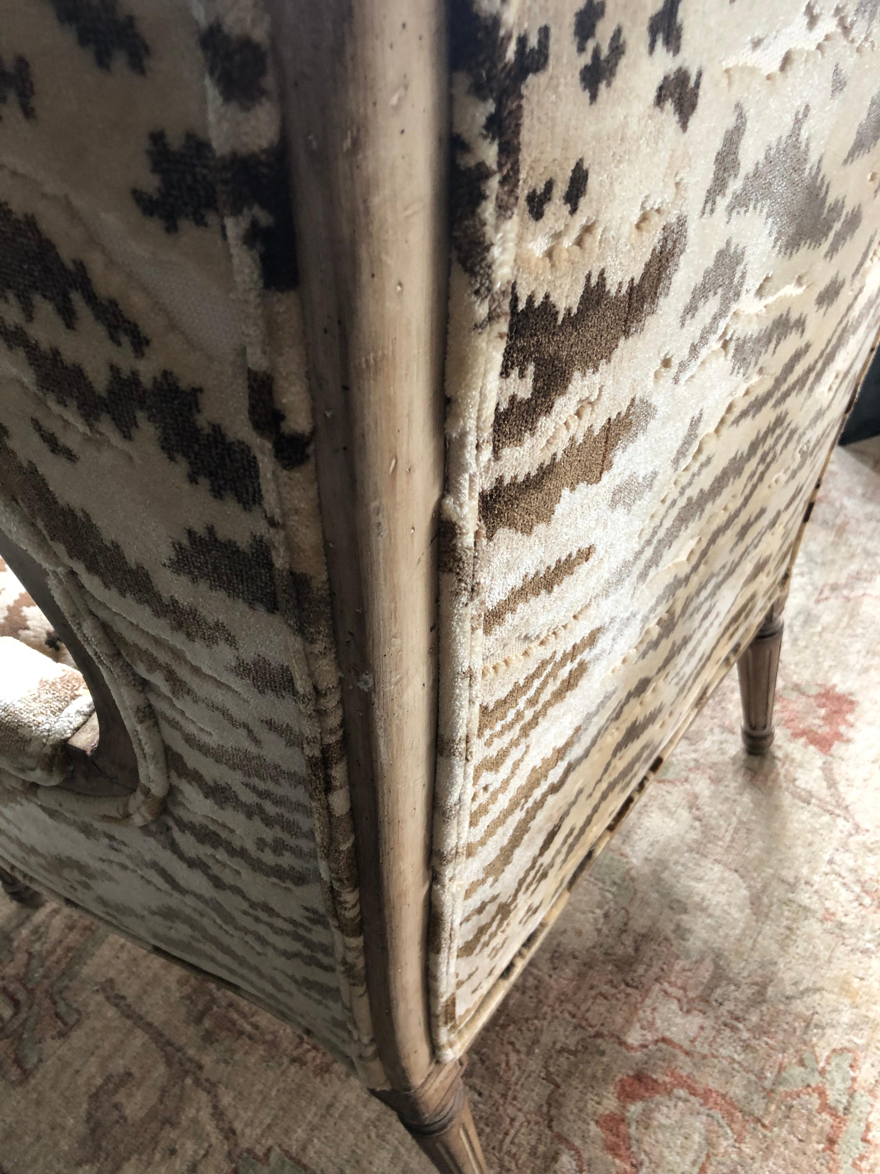 Plush Cut Velvet Down Filled Louis XVI Style Wing Chair 1