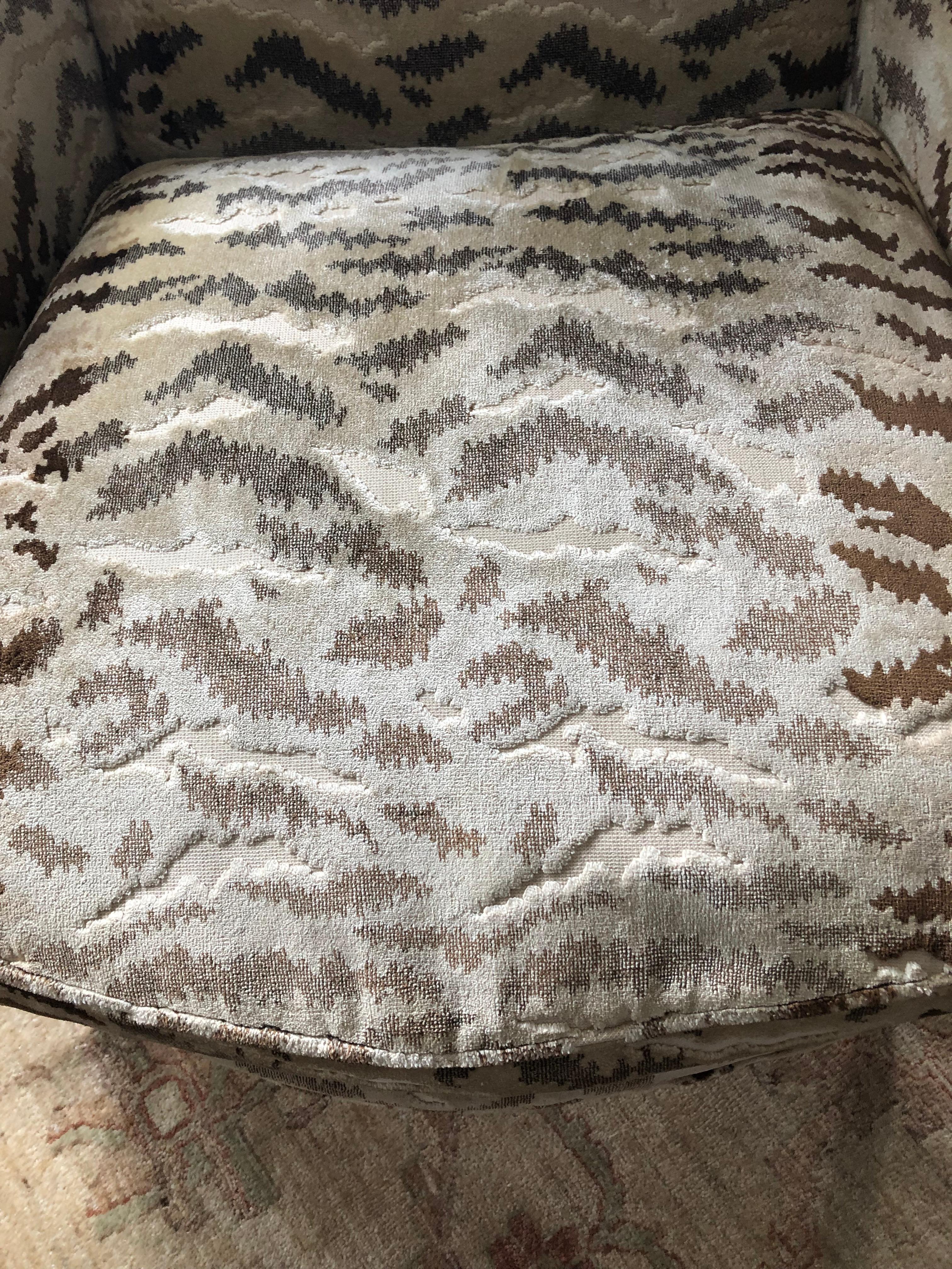 Plush Cut Velvet Down Filled Louis XVI Style Wing Chair 3