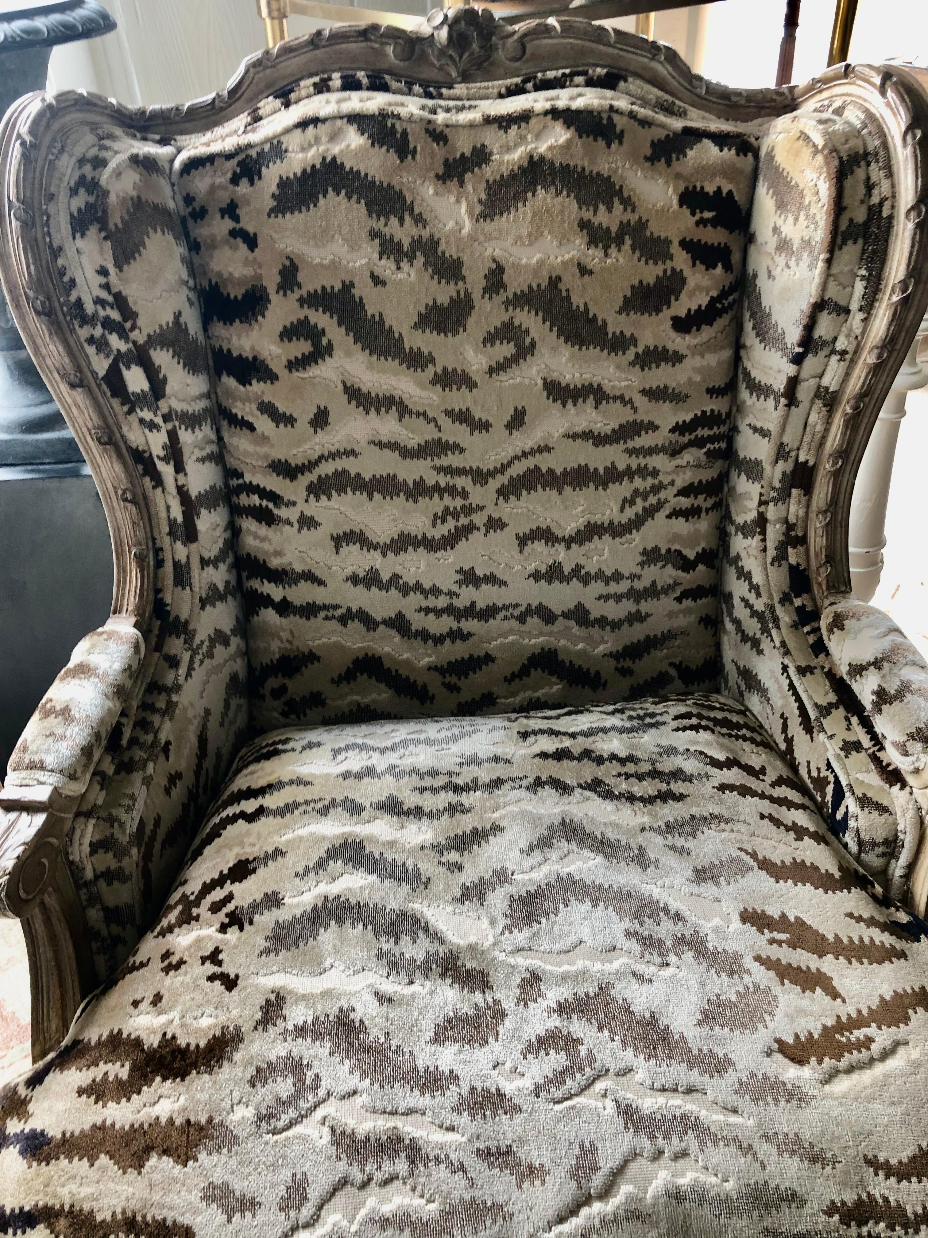 Plush Cut Velvet Down Filled Louis XVI Style Wing Chair 4