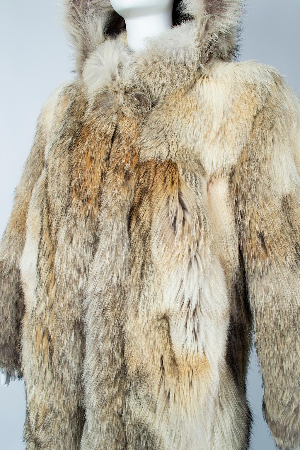 Plush Full-Length Copper Coyote Fur Overcoat with Detachable Hood – Med, 1970s 5