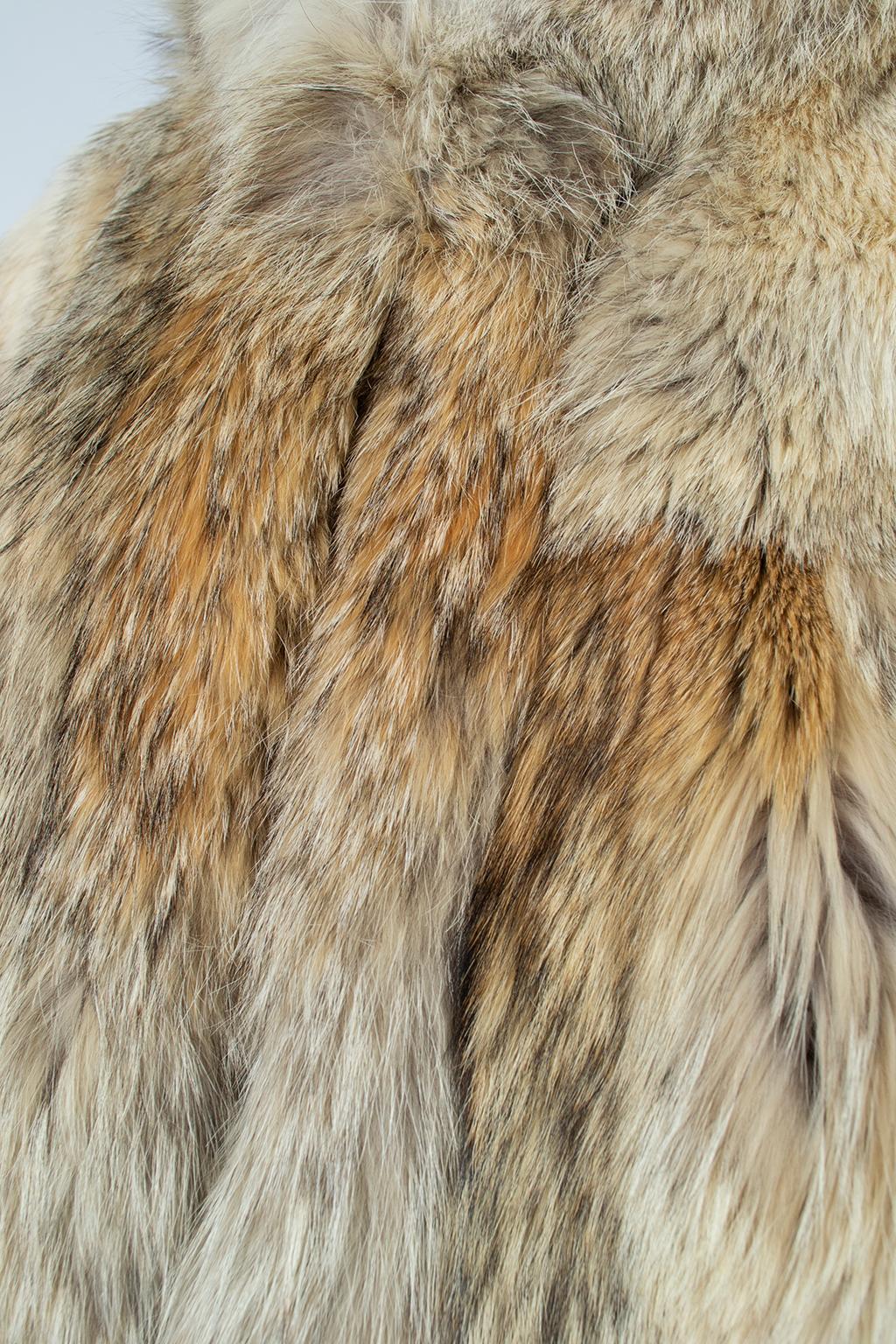 Plush Full-Length Copper Coyote Fur Overcoat with Detachable Hood – Med, 1970s 8