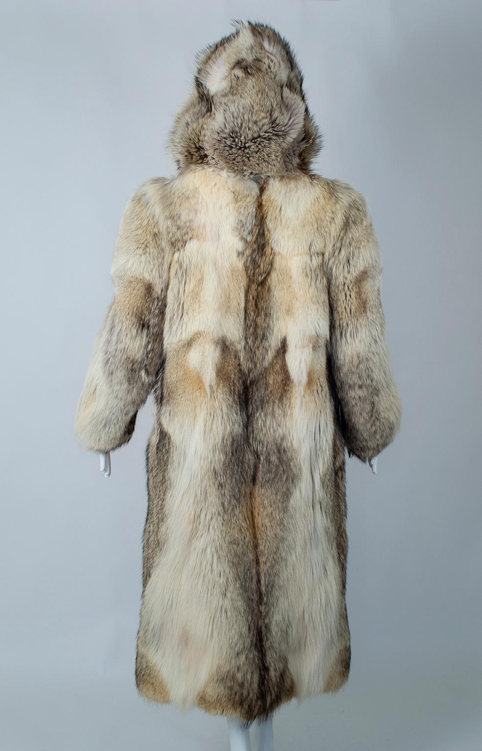 Plush Full-Length Copper Coyote Fur Overcoat with Detachable Hood – Med, 1970s 1