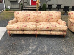 Extra Large Plush George Smith Signature Scroll Arm English Upholstered Sofa