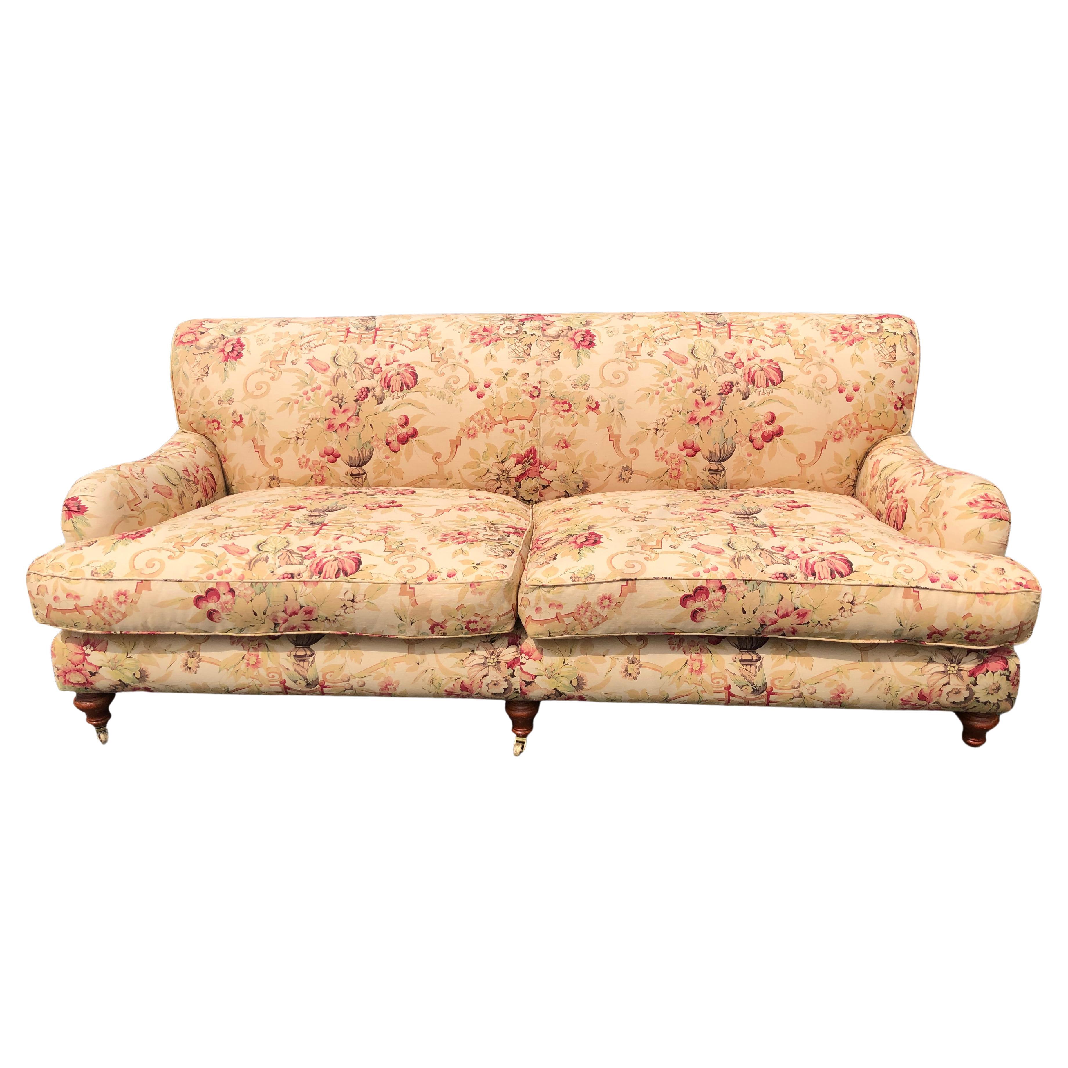Extra Large Plush George Smith Signature Scroll Arm English Upholstered Sofa