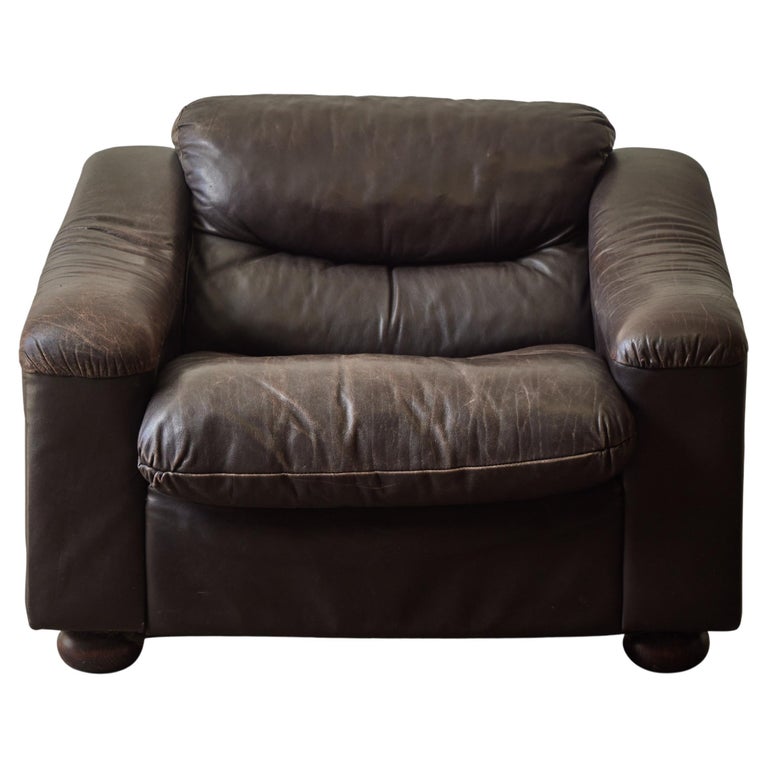 Plush Low Leather Armchair, circa 1960 For Sale at 1stDibs low