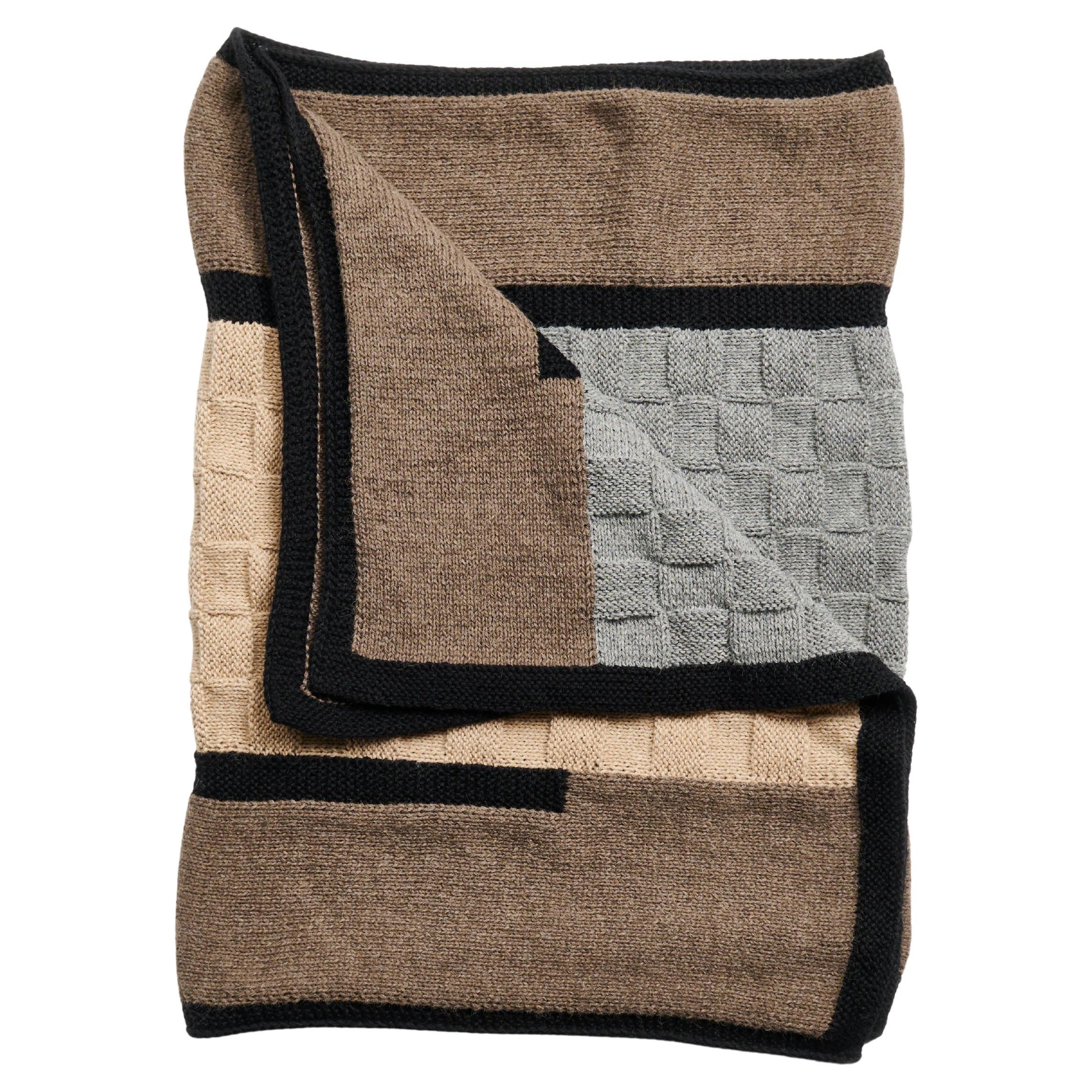 Modern Alpaca Muhu Brown Gray Throw Shawl Hand Knitted By Peruvian Artisans