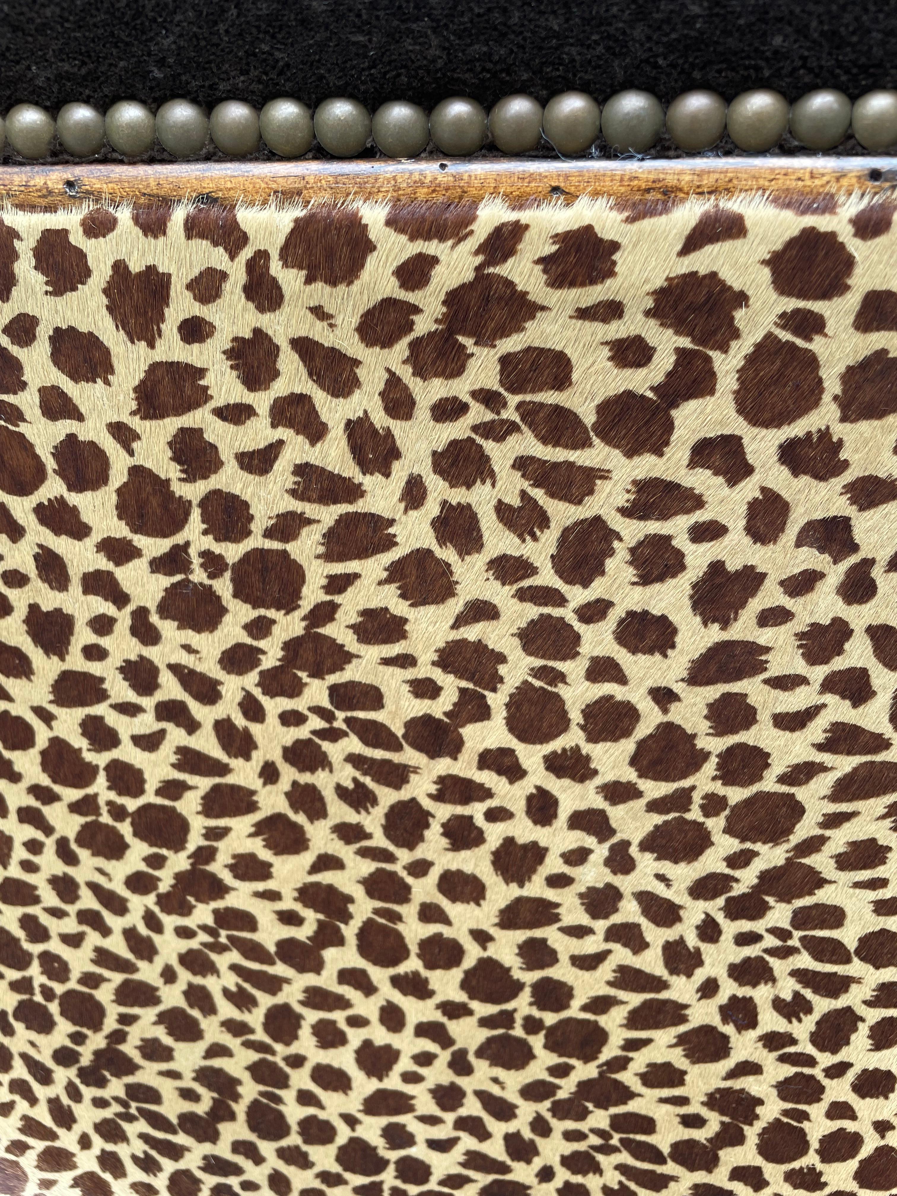 American Plush Pair of Animal Print Mohair & Cowhide Upholstered Hourglass Ottomans For Sale
