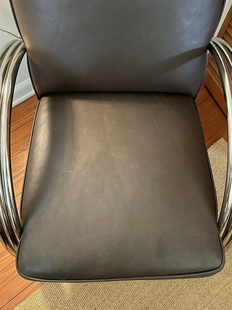 Stainless Steel Plush Ralph Lauren Hudson Street Lounge Chocolately Brown Leather Club Chair For Sale