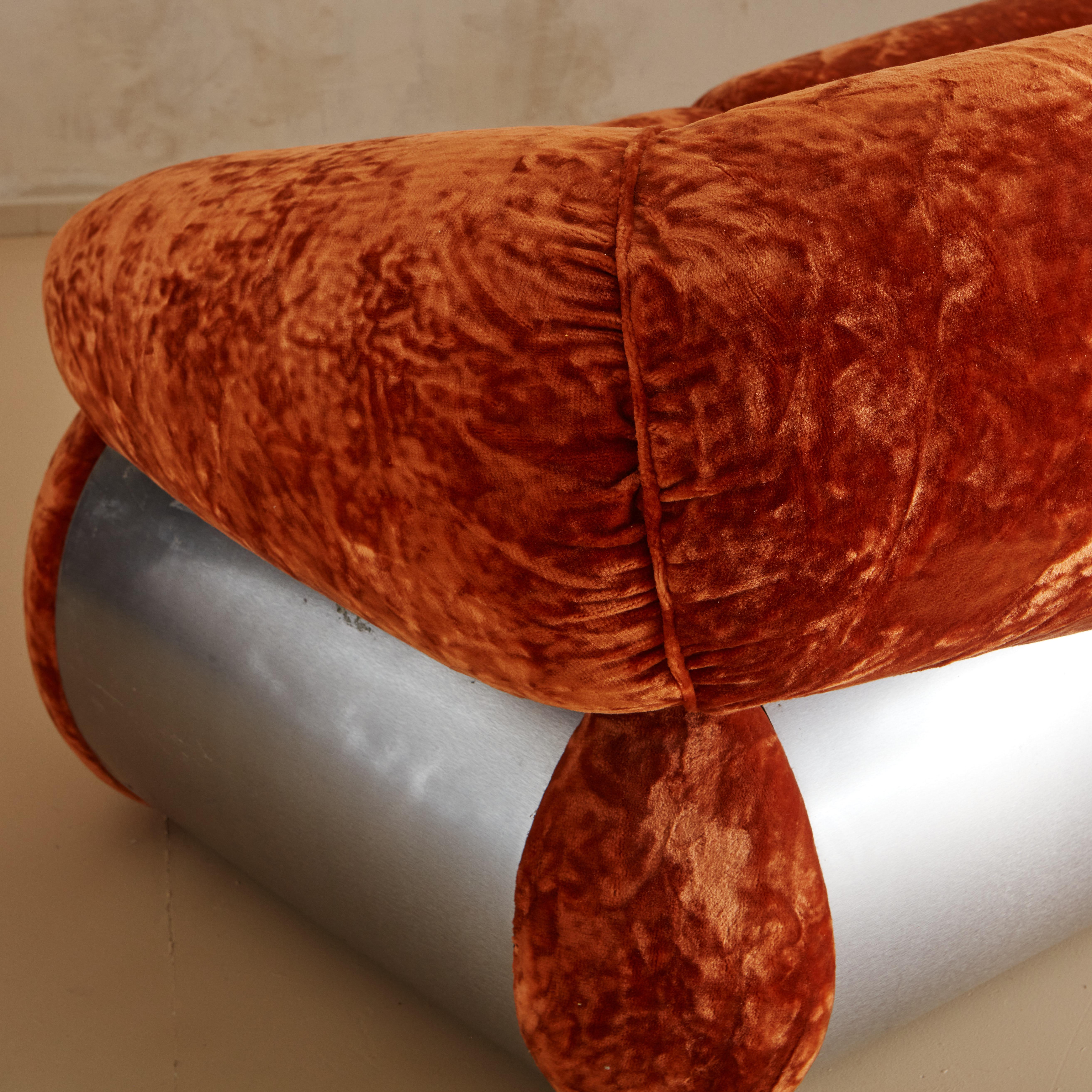 Plush Sculptural Italian Sofa in Crushed Orange Velvet 3