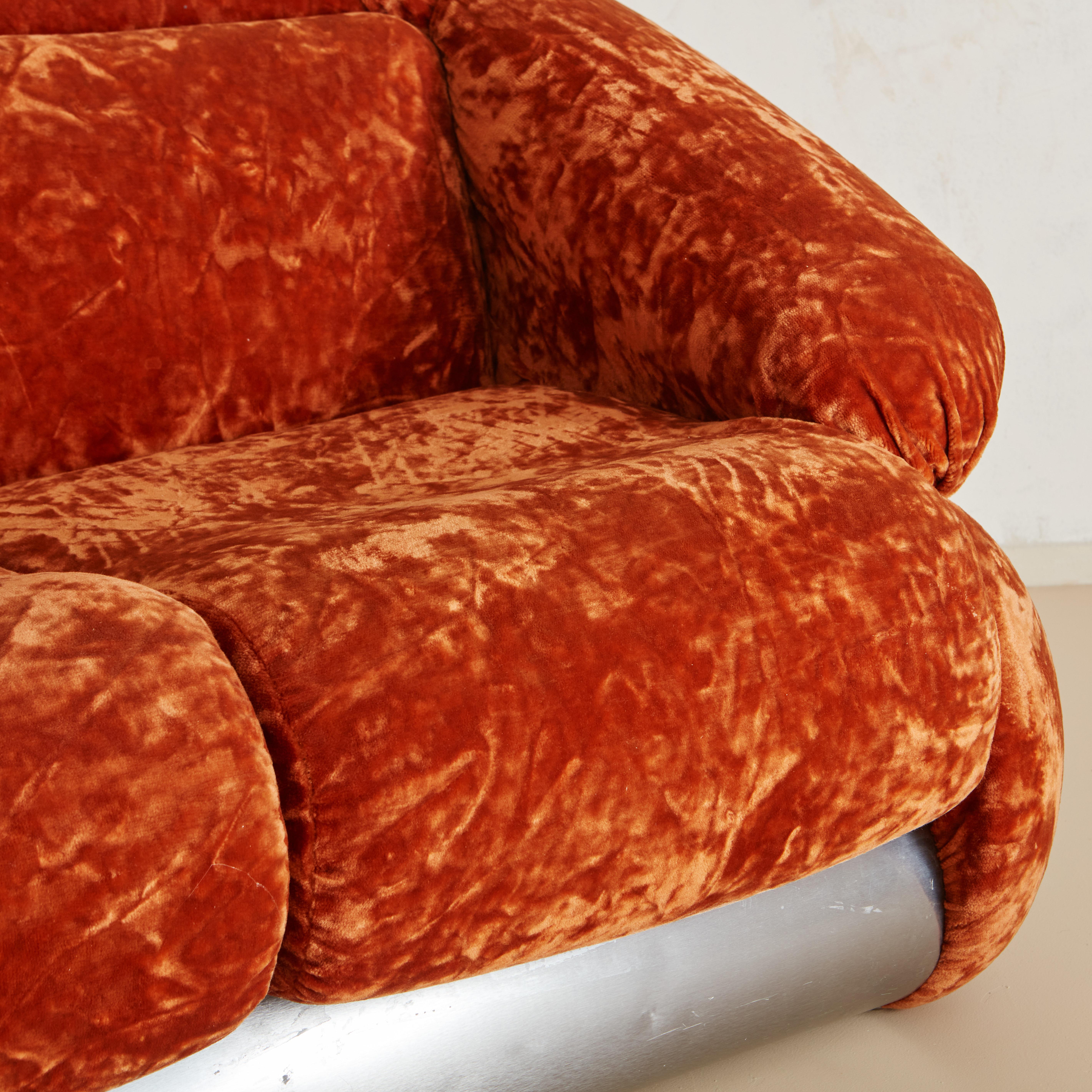 20th Century Plush Sculptural Italian Sofa in Crushed Orange Velvet