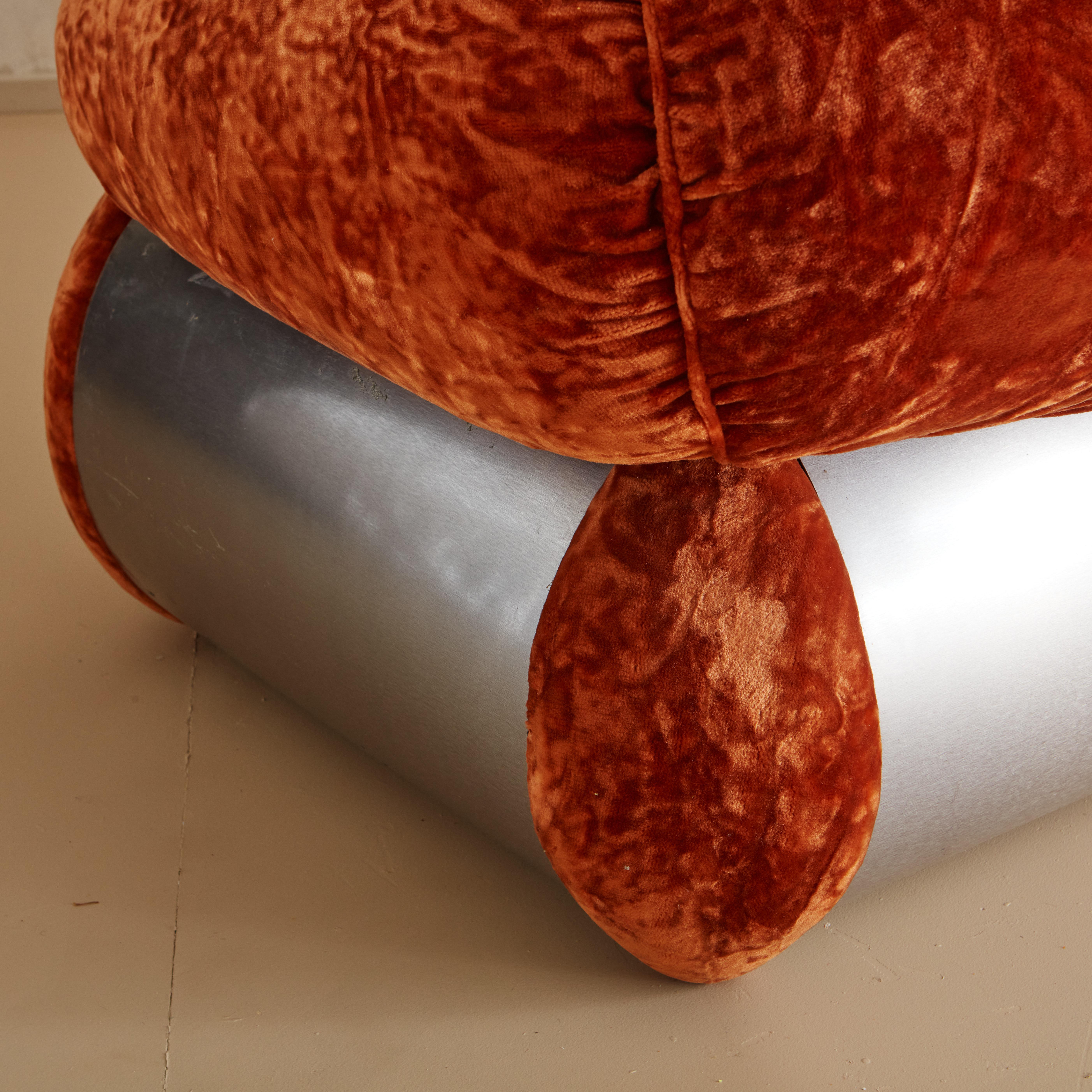 Textile Plush Sculptural Italian Sofa in Crushed Orange Velvet