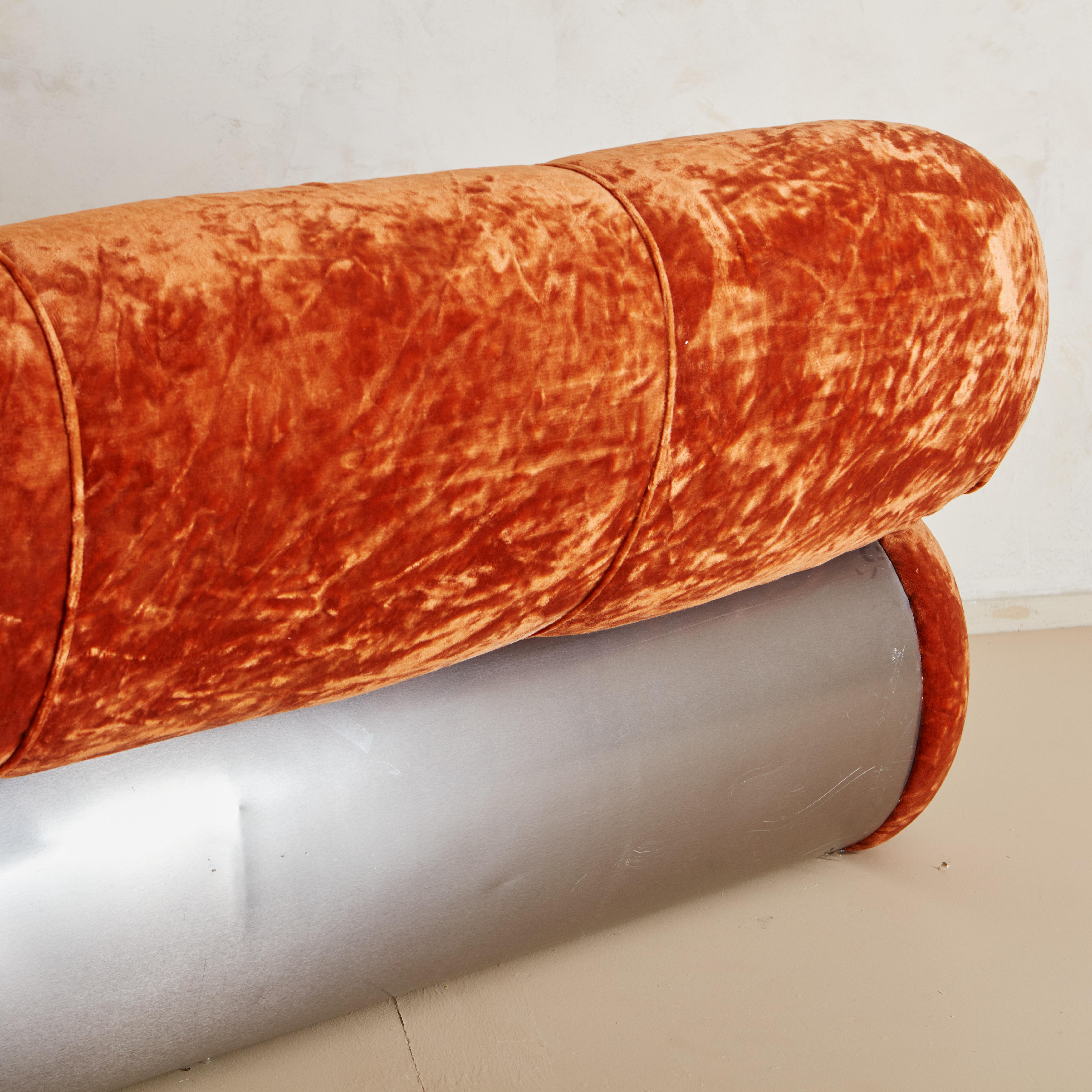 Plush Sculptural Italian Sofa in Crushed Orange Velvet 1