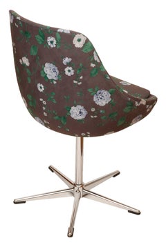 Plush Swivel Chair, Chrome, Gray and Floar, Poland, 1970s