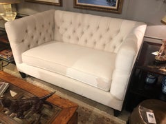 Plush Tufted Box Shaped White Upholstered Loveseat