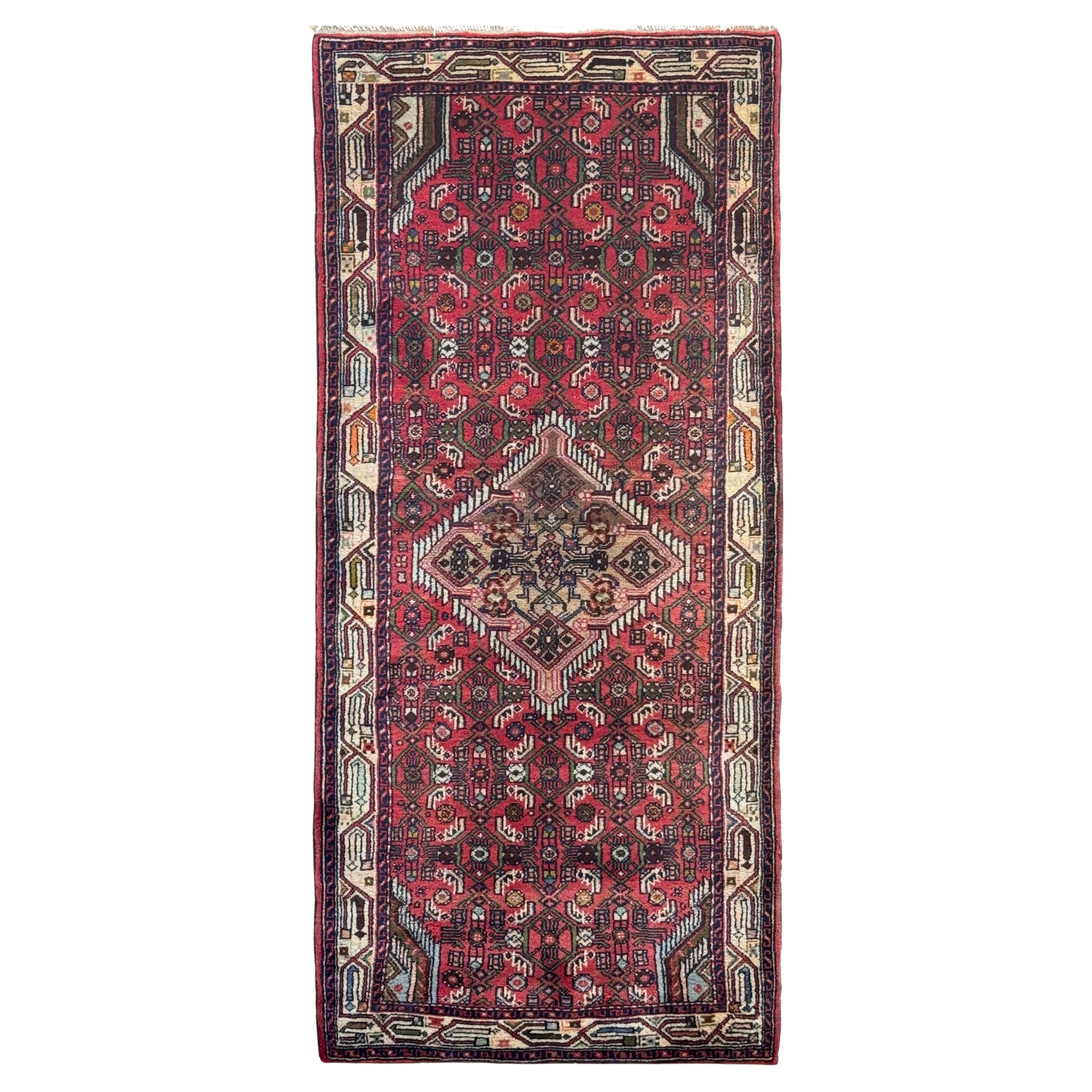 Plush Vintage Persian Hamadan Short Runner, c. 1960's For Sale