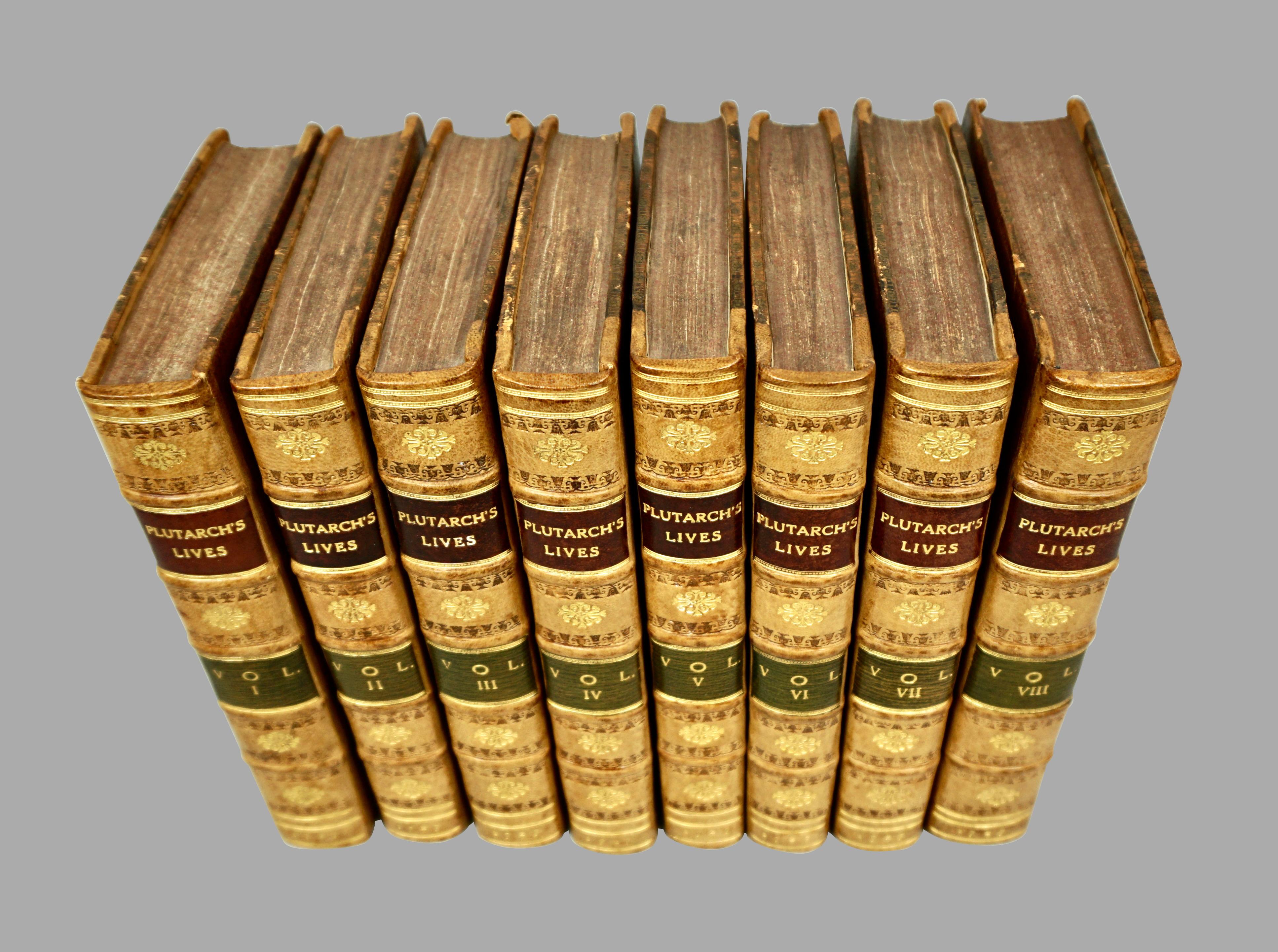 Georgian Plutarch's Lives in 8 Leatherbound Volumes Published London, J. Tonson 1727
