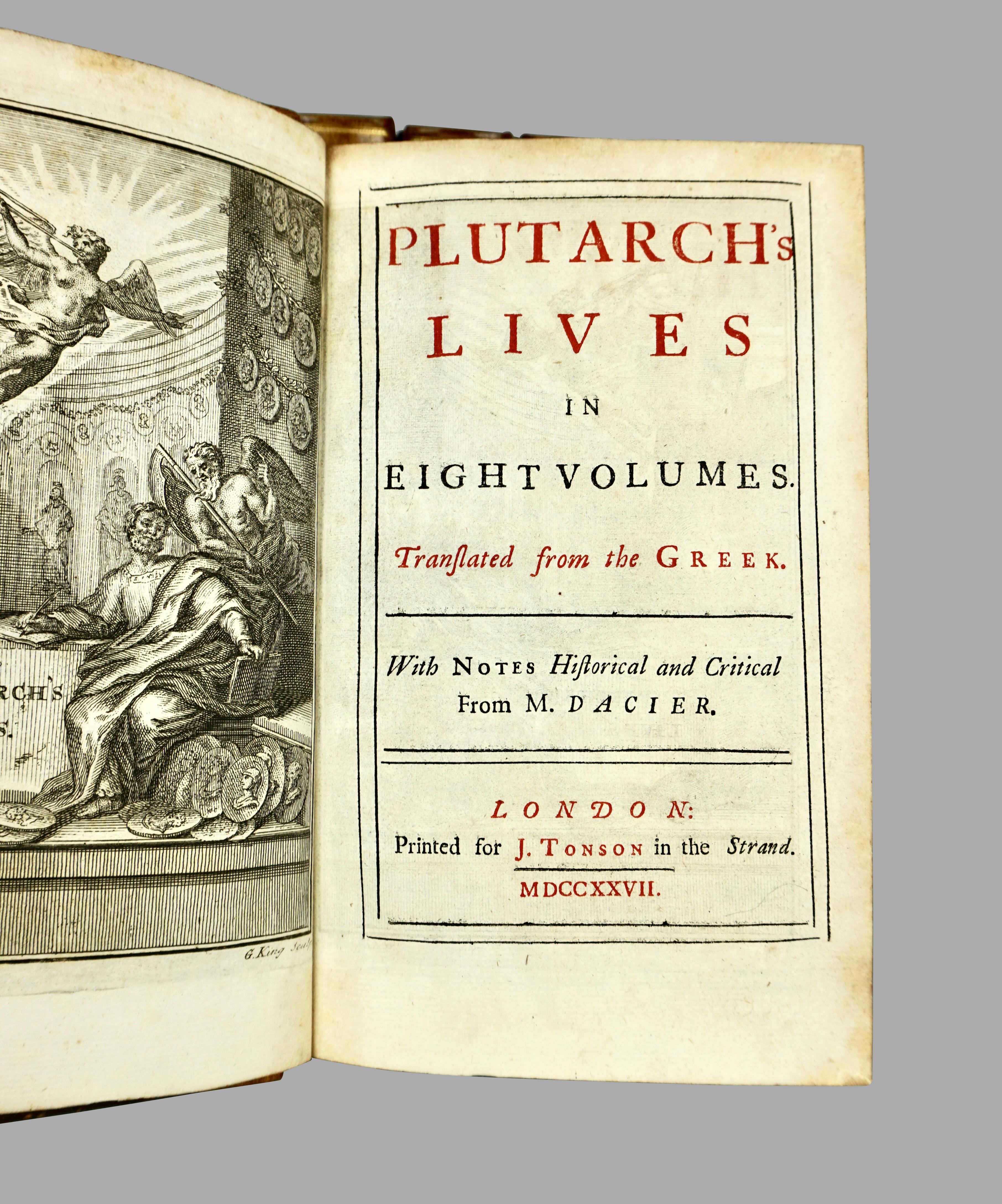 Plutarch's Lives in 8 Leatherbound Volumes Published London, J. Tonson 1727 1