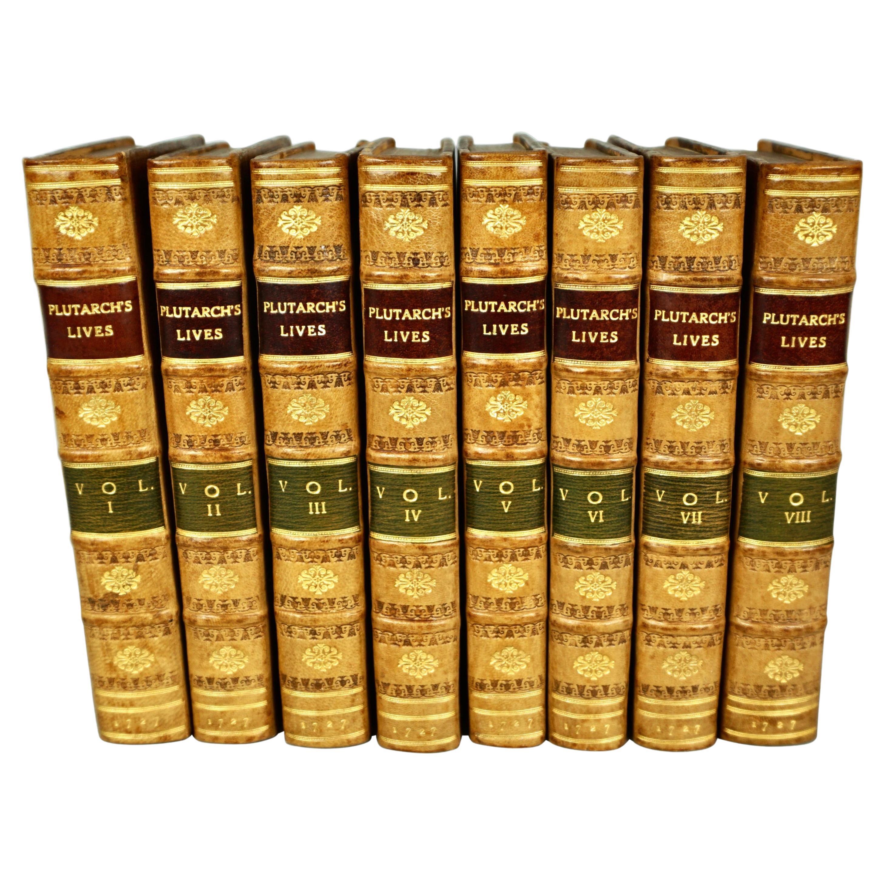 Plutarch's Lives in 8 Leatherbound Volumes Published London, J. Tonson 1727