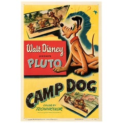 Vintage Pluto in Camp Dog, Unframed Poster, 1950