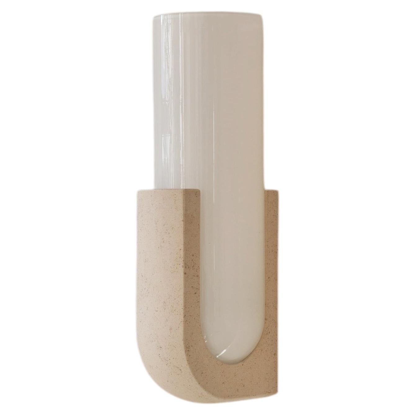 Pluto Sconce in Ceramic Stone and White Glass by Farrah Sit For Sale