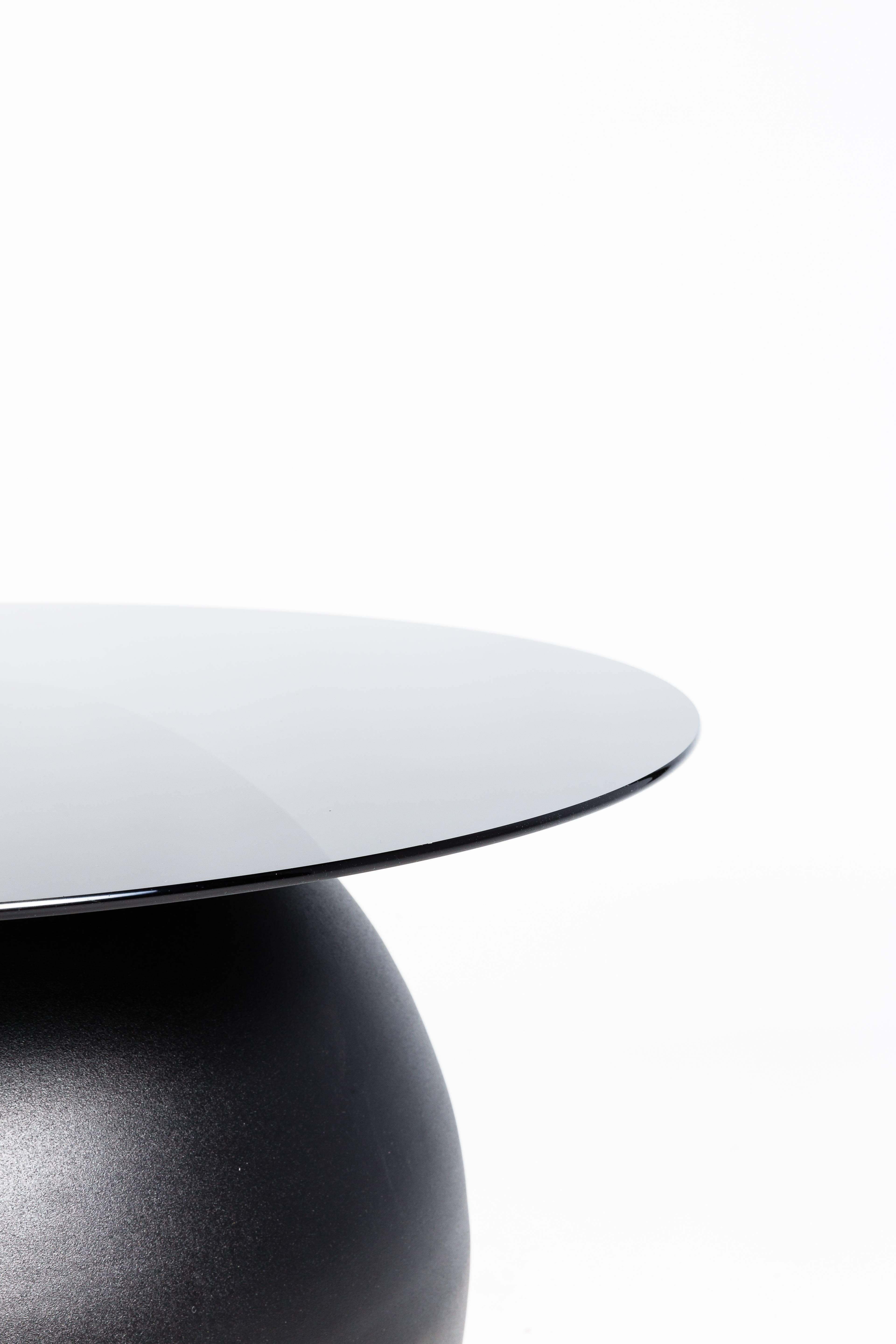 Canadian Pluto Table, Matte Black with Black Glass For Sale