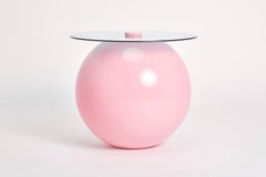 Pluto Table, Powder Pink with Blue Glass