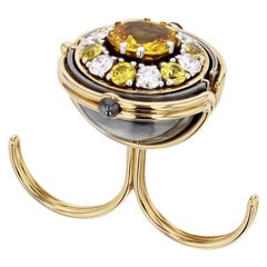 Yellow Sapphire Diamonds Pluton Sphere Double Ring in 18k gold by Elie Top