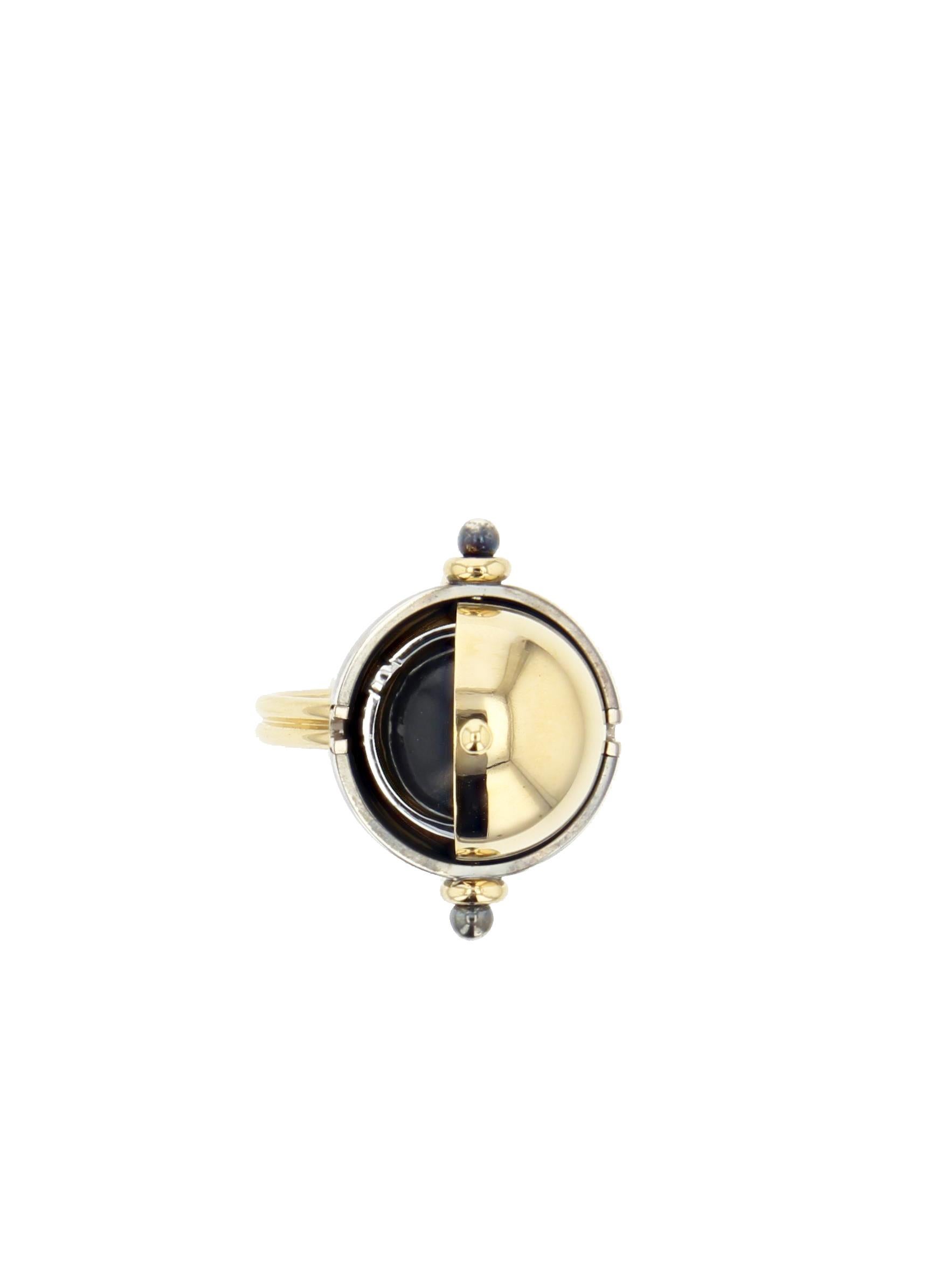 Women's Labradorite Diamond Sphere Ring in 18k yellow gold by Elie Top